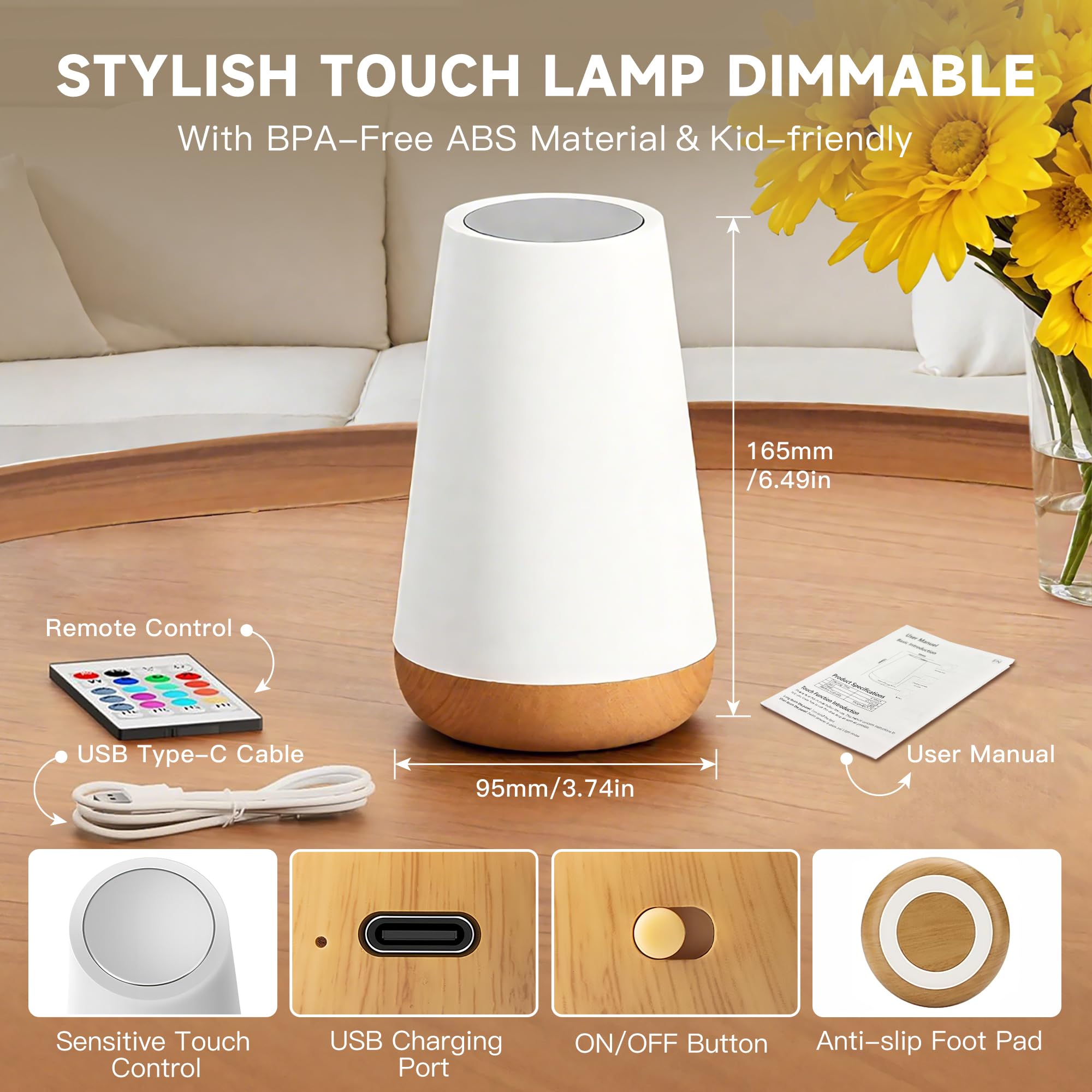 Yonito night light BPA-free base with non-slip silicone bottom.