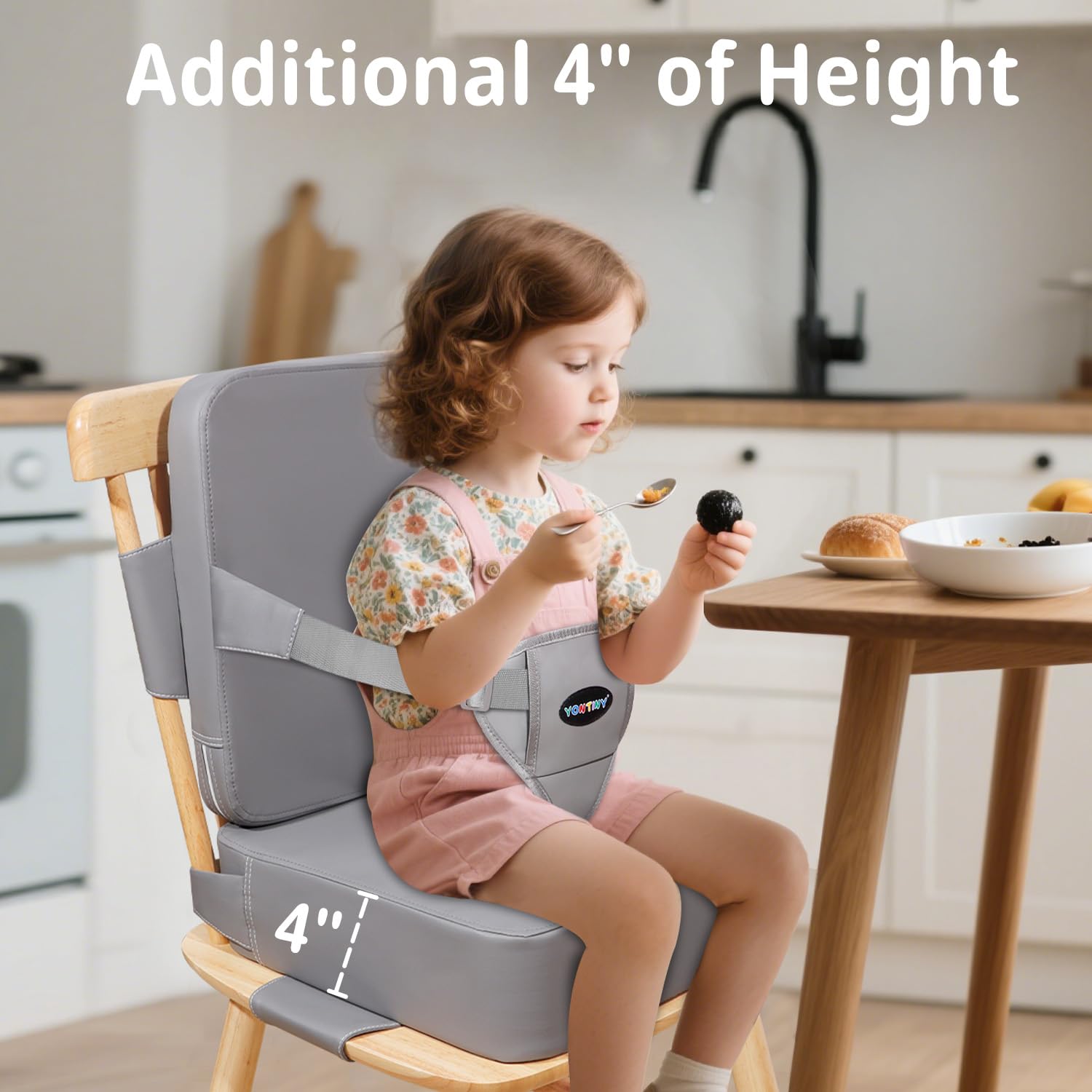 YONTINY booster base with non-slip grip preventing chair movement.