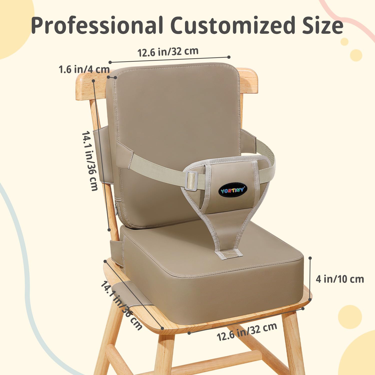 Adjustable straps on YONTINY booster seat stabilize on most chairs