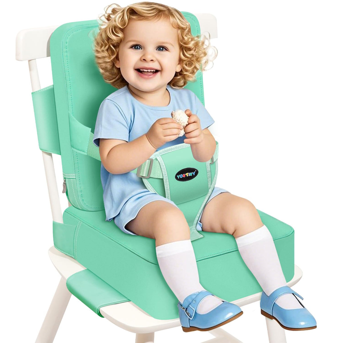 YONTINY booster seat with backrest provides table-height support
