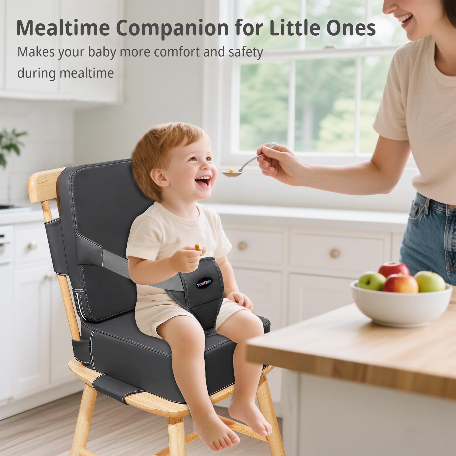 YONTINY booster seat with non-slip base to prevent movement during meals
