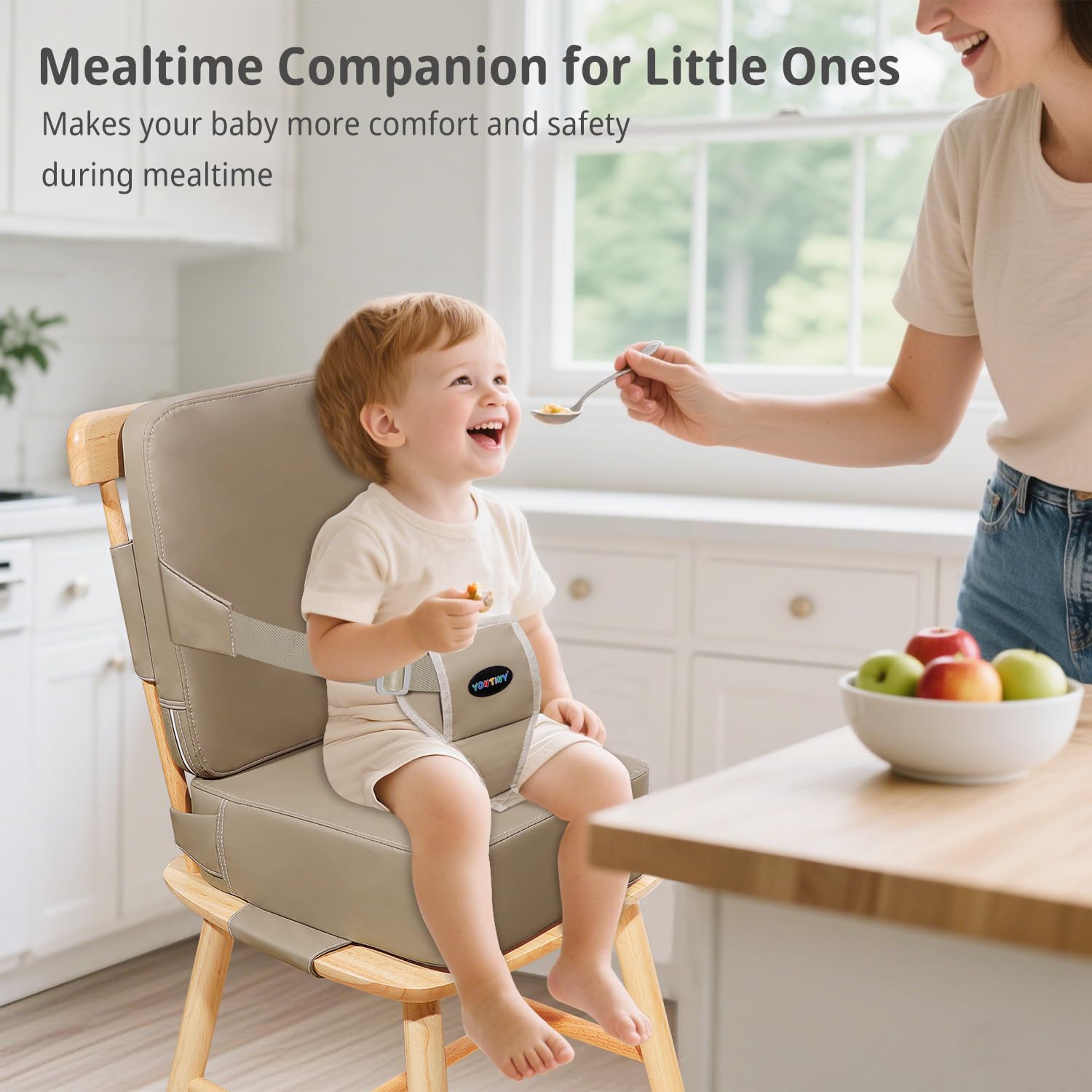 Non-slip base of YONTINY booster seat prevents sliding during meals
