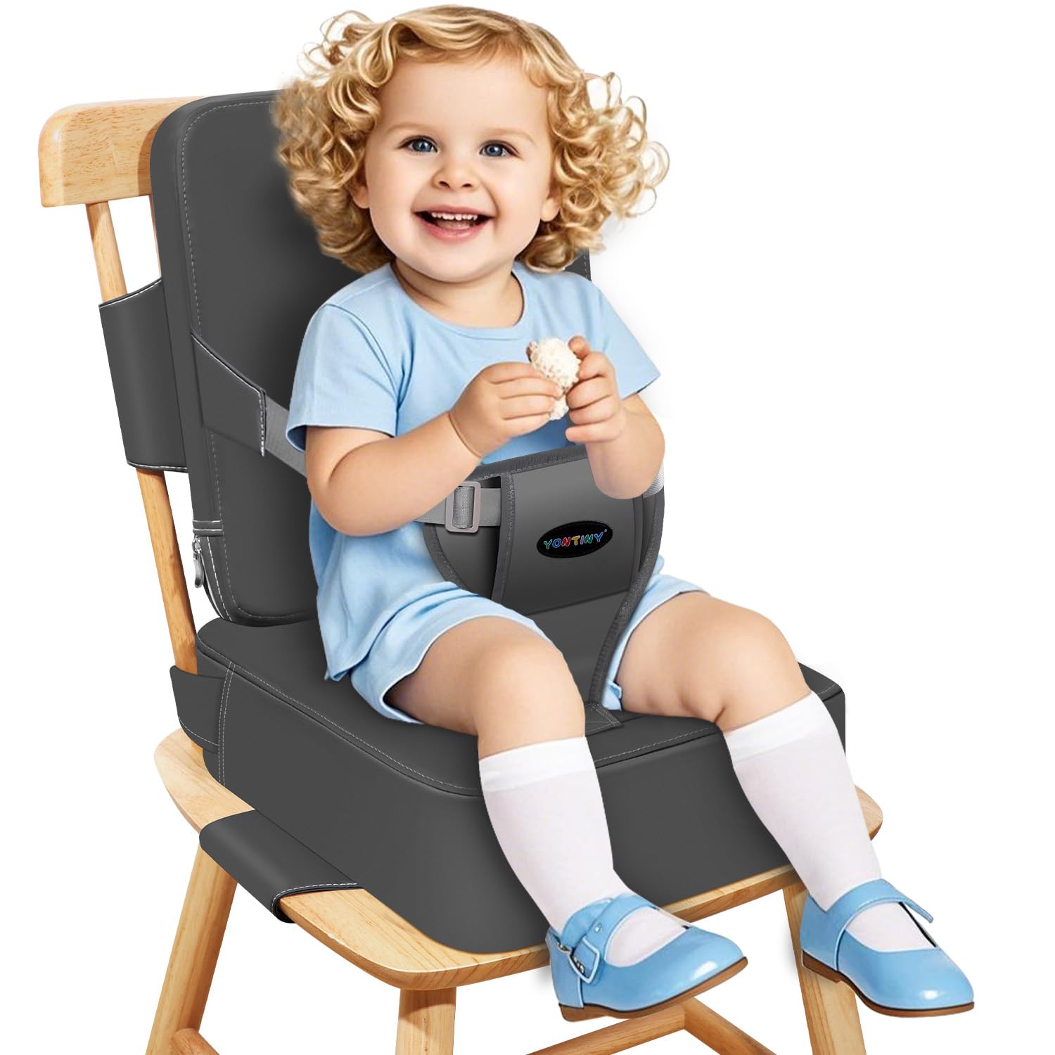 YONTINY booster seat with removable backrest on a dining chair for flexible seating