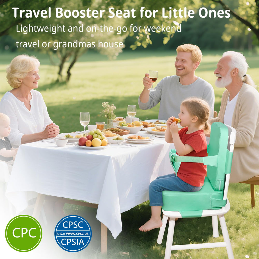 YONTINY portable booster seat is travel-ready for dining out