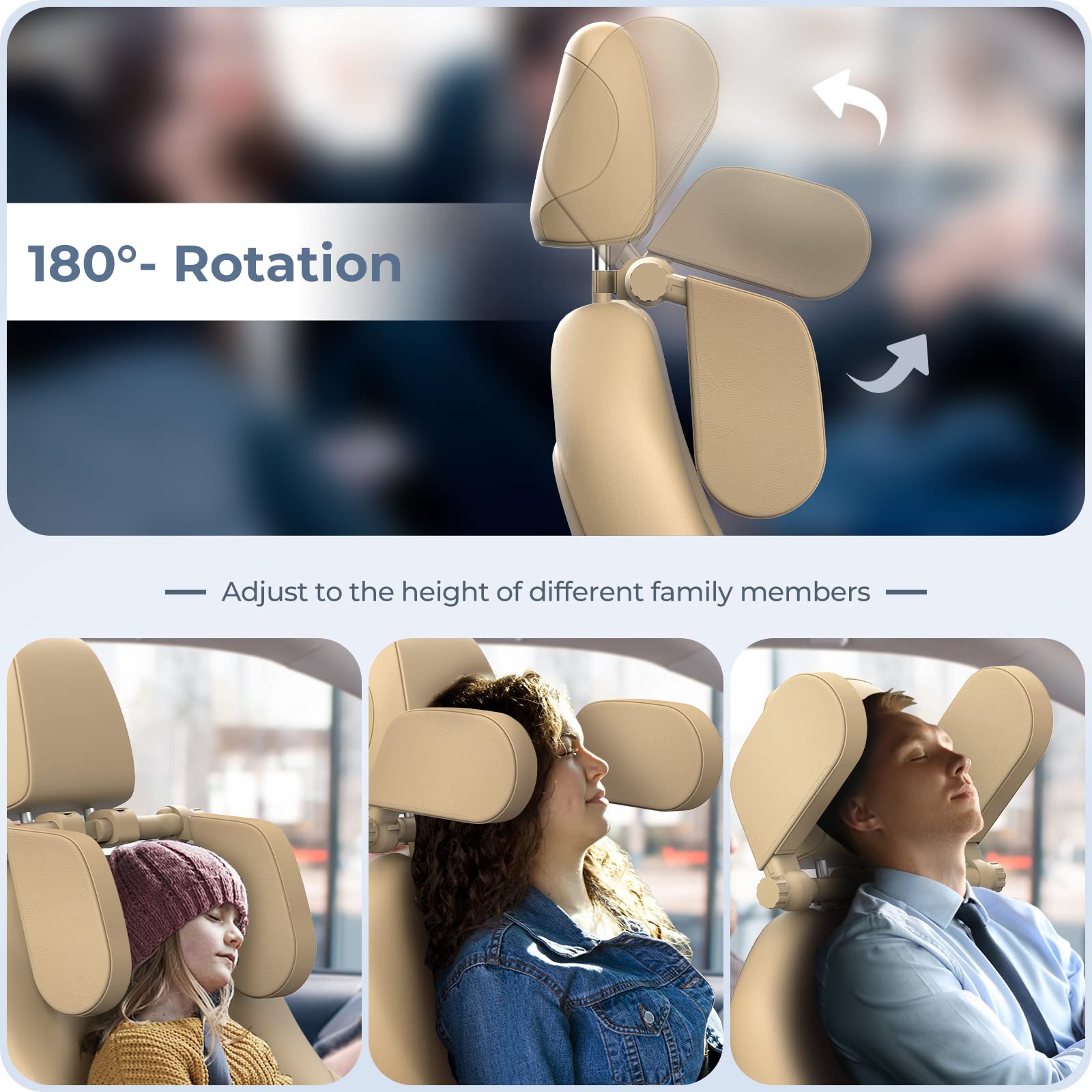 Yoocaa headrest compatible with adjustable headrests and two rods.