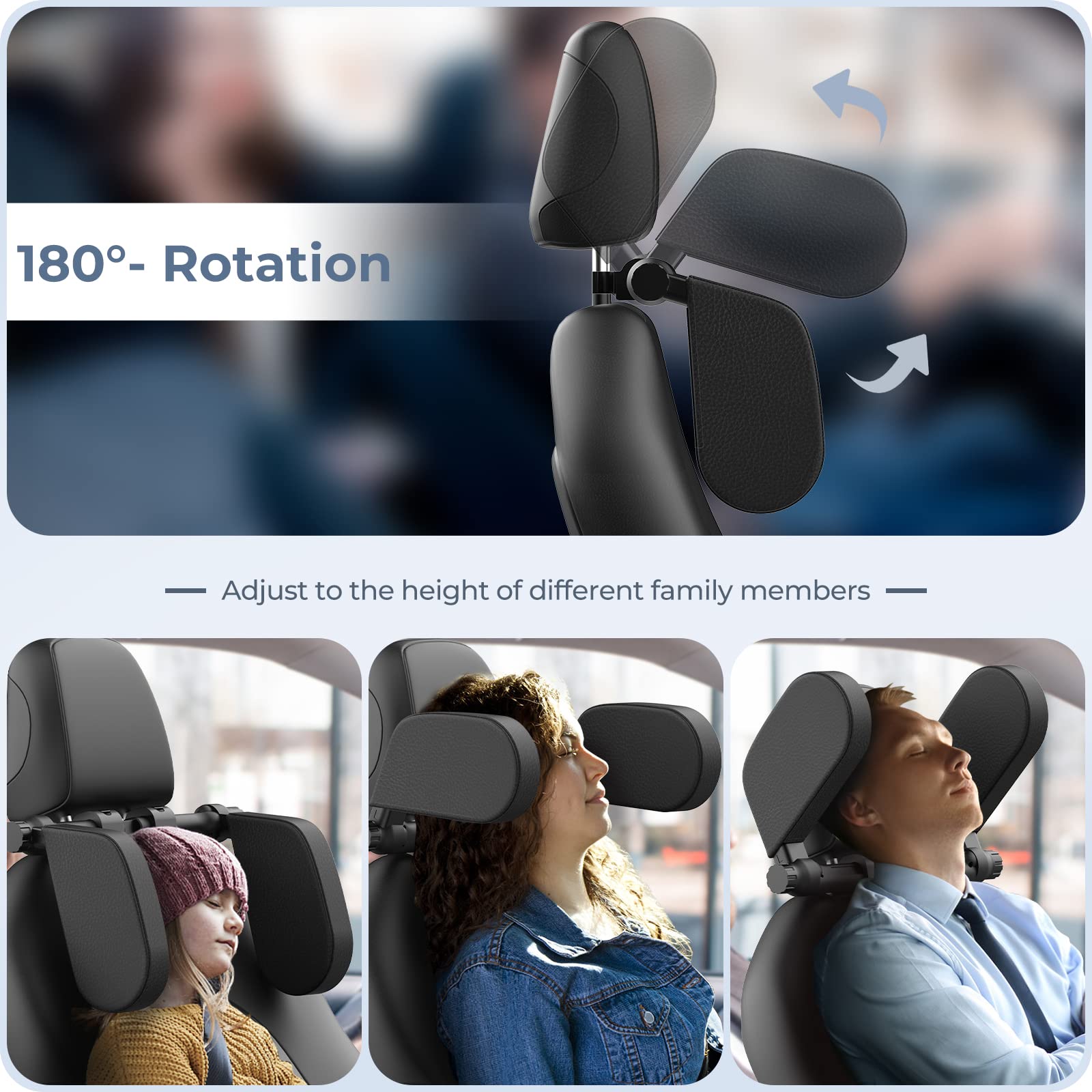 Yoocaa compatible with car seats using two metal rods for adjustable headrests.