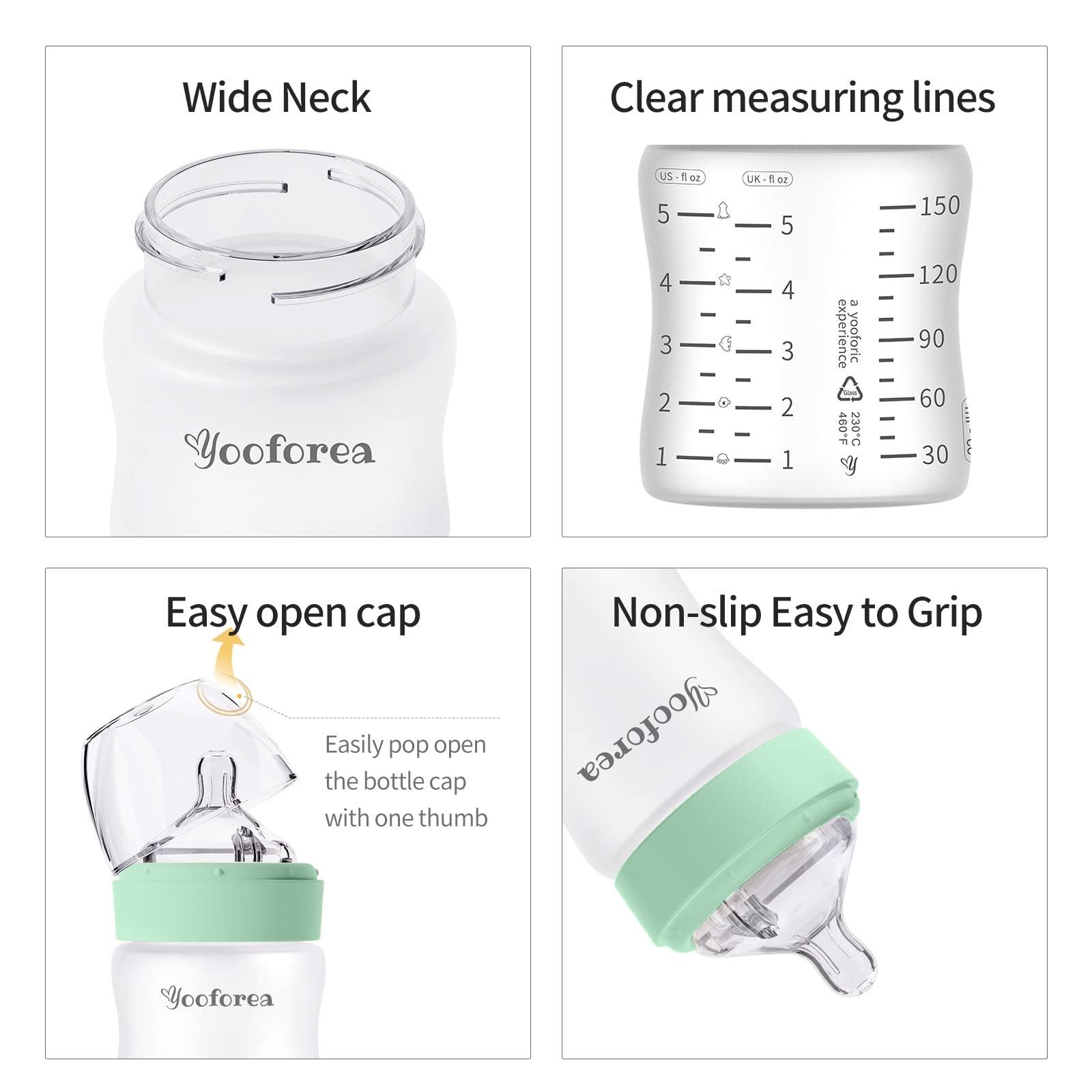 Yooforea wide-neck design facilitates filling and cleaning.