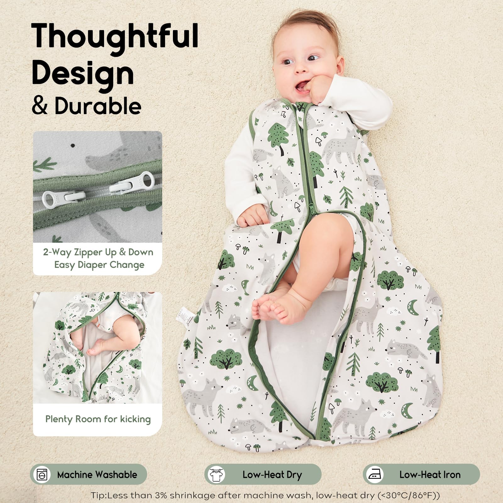 Yoofoss 1.0 TOG sleep sack offers year-round warmth in diverse settings.