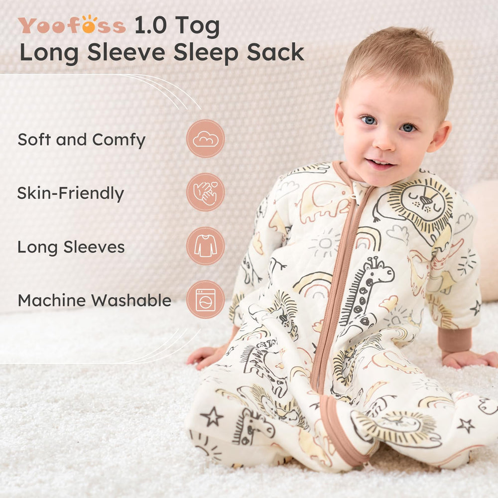 Yoofoss 1.0 tog sleeve sleep sack for year-round comfort.