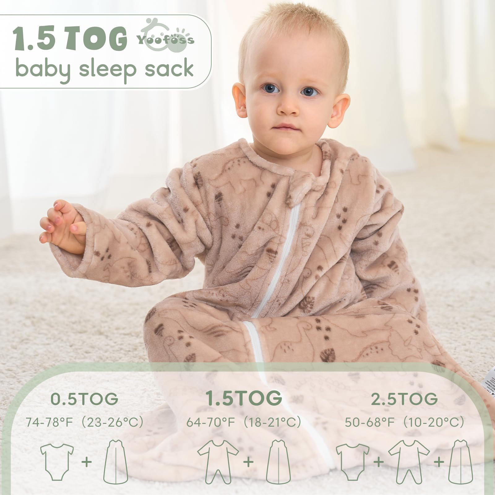 Yoofoss sleeved sleep sack in 1.5 tog for moderate temperatures.