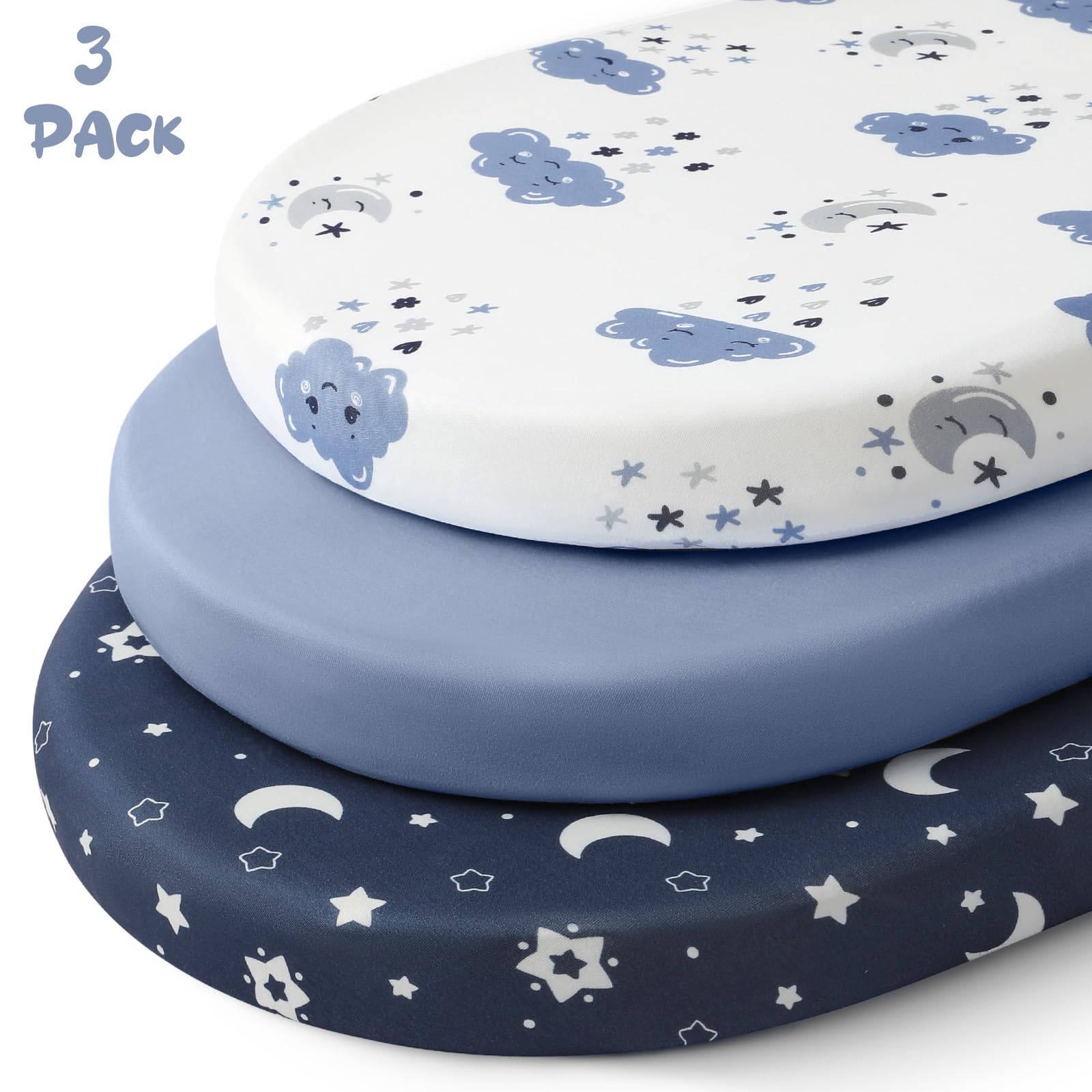 Three-pack Yoofoss sheets with prints and solids for nursery style