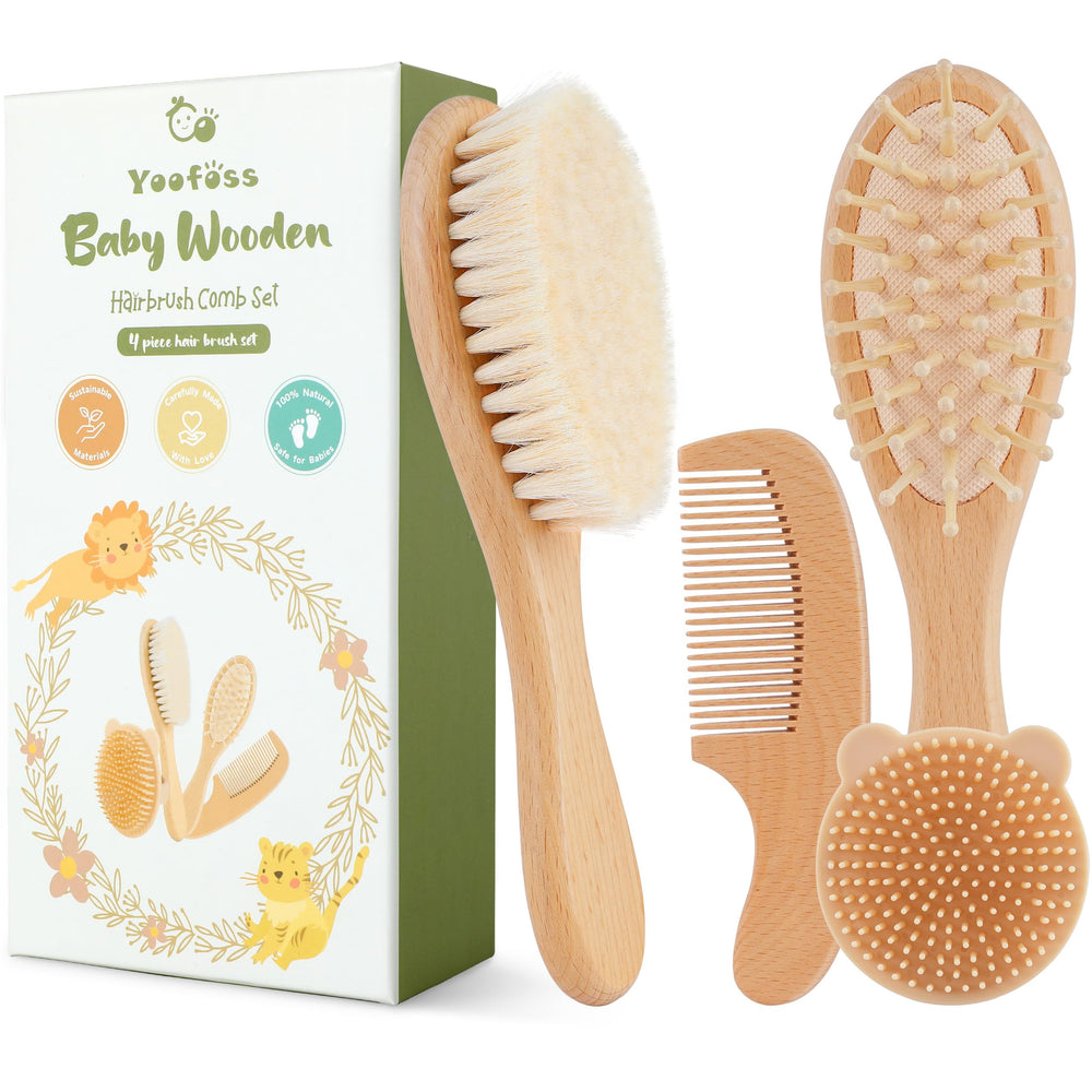 Yoofoss 4-piece baby brush set in gift box for gentle newborn grooming and bonding