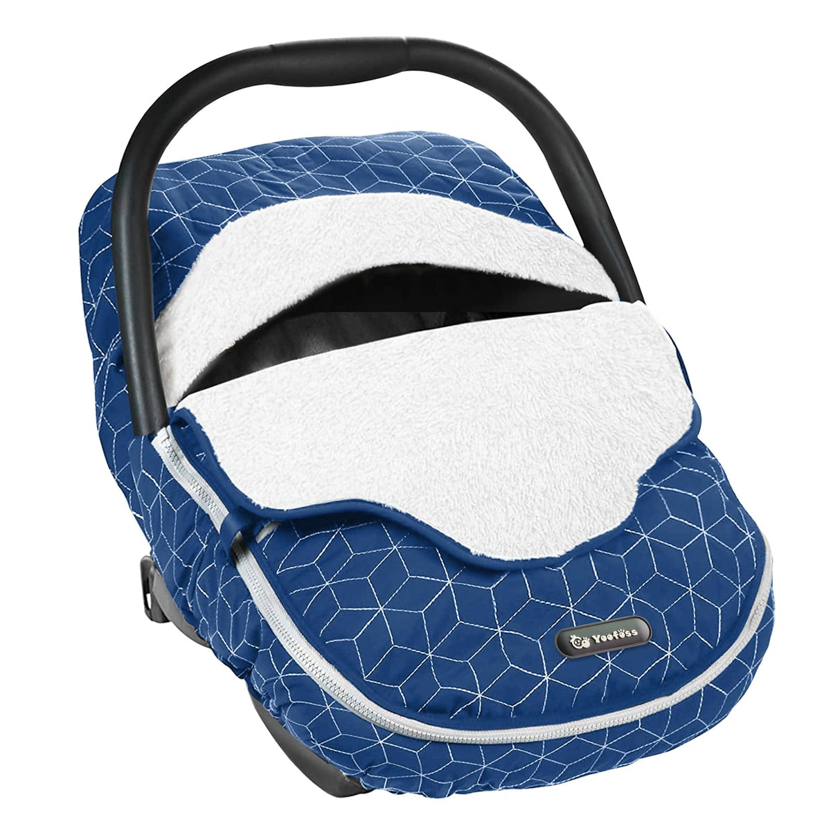 Yoofoss winter canopy over car seat keeps baby warm during chilly rides