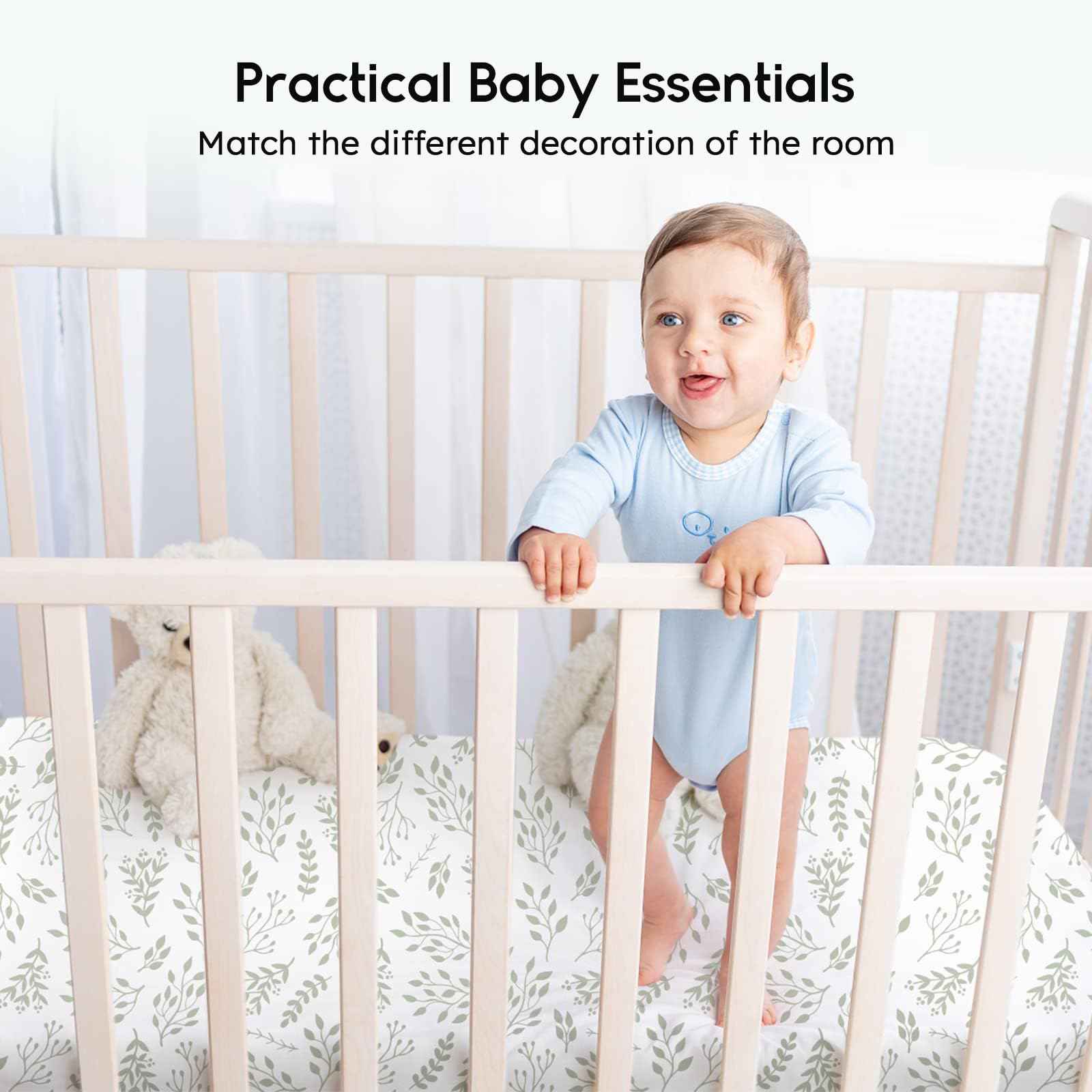 Yoofoss Green Leaf sheet fits standard cribs and toddler mattresses securely.
