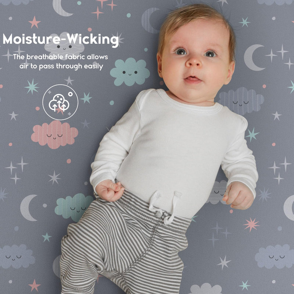 Durable elastic band on Yoofoss cloud crib sheet keeps it in place