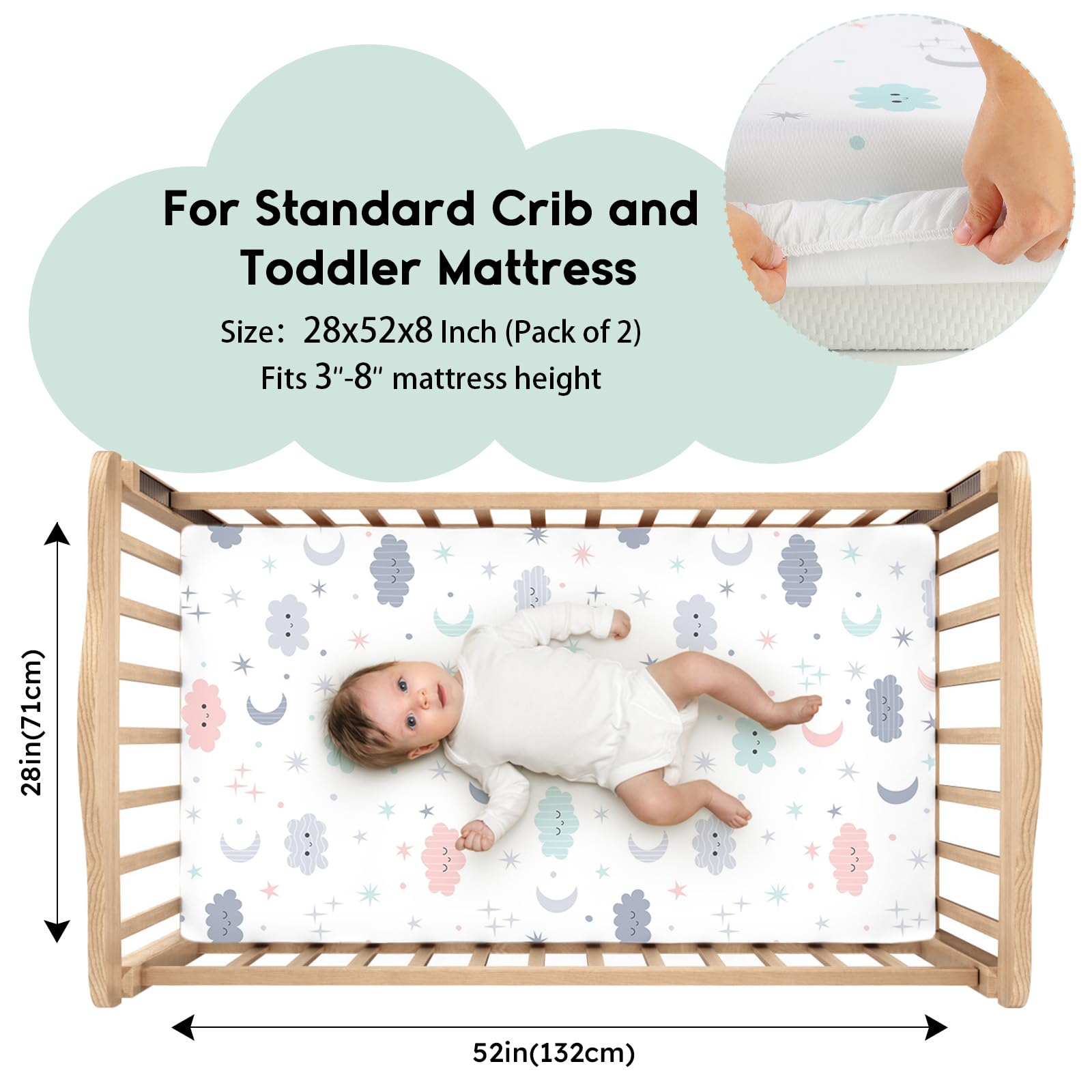 Yoofoss fitted cloud crib sheet showing secure 360-degree fit around mattress