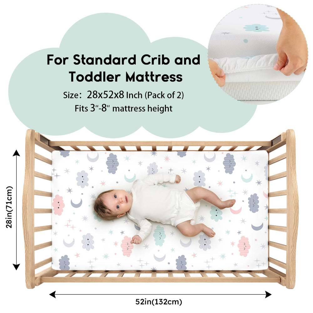 Yoofoss fitted cloud crib sheet showing secure 360-degree fit around mattress