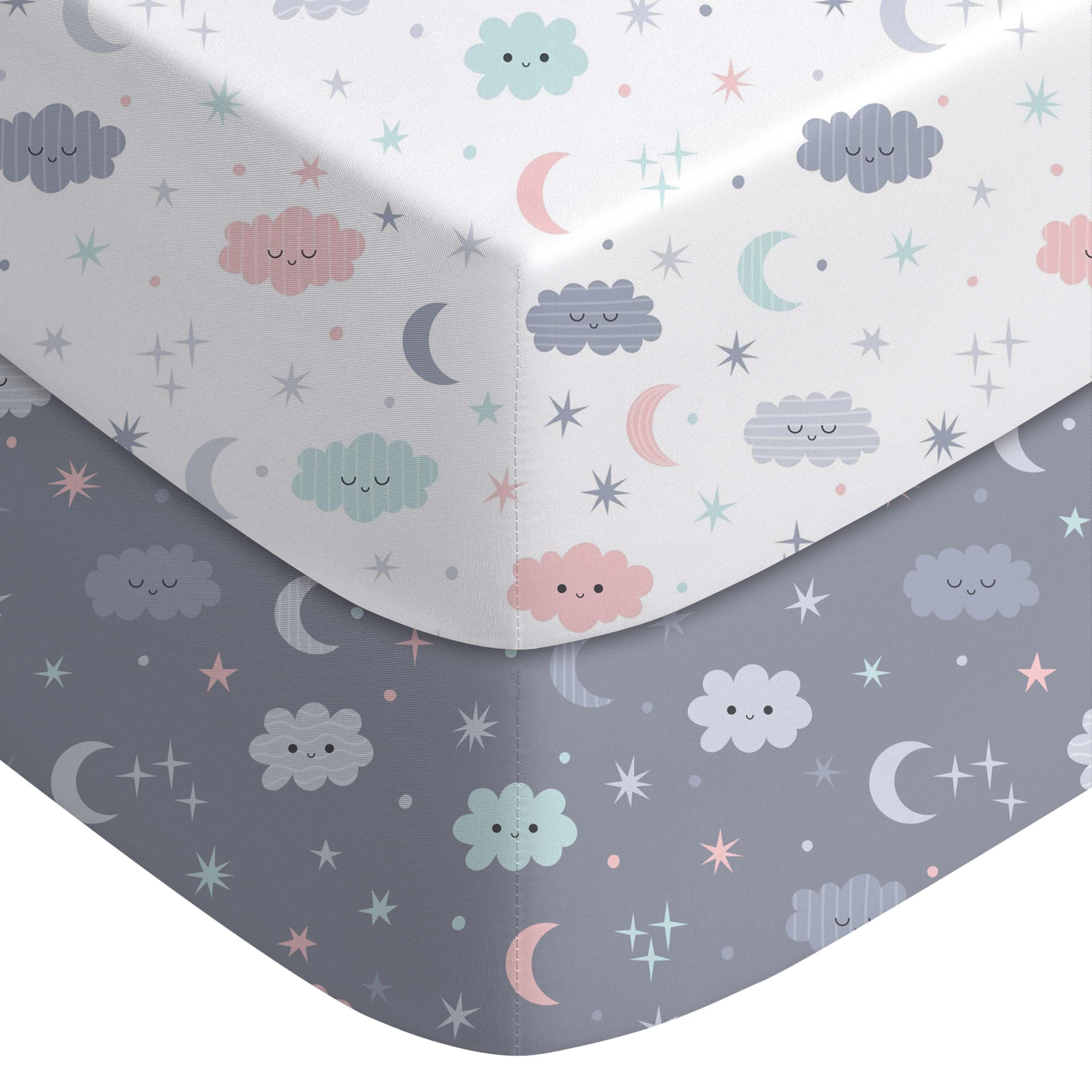 Yoofoss cloud baby crib sheets 2-pack on a standard crib mattress for gentle sleep