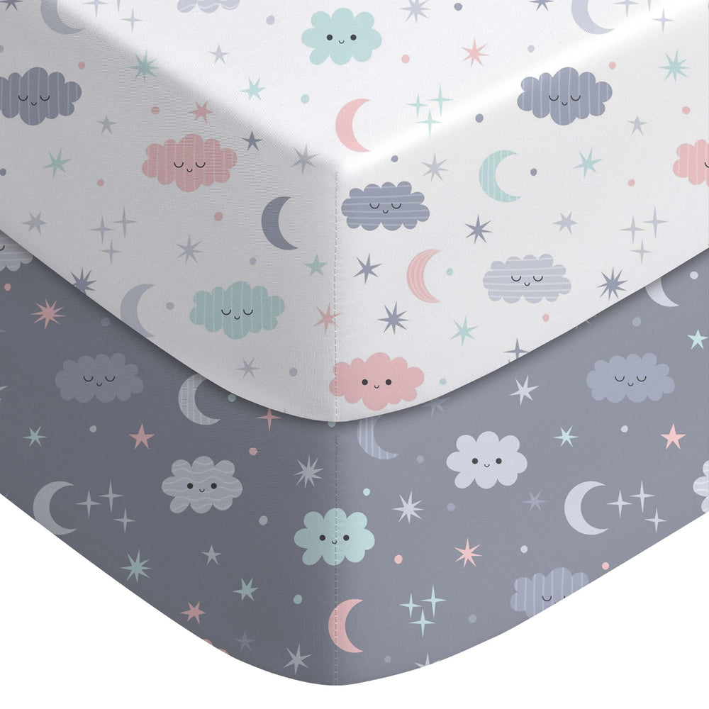Yoofoss cloud baby crib sheets 2-pack on a standard crib mattress for gentle sleep