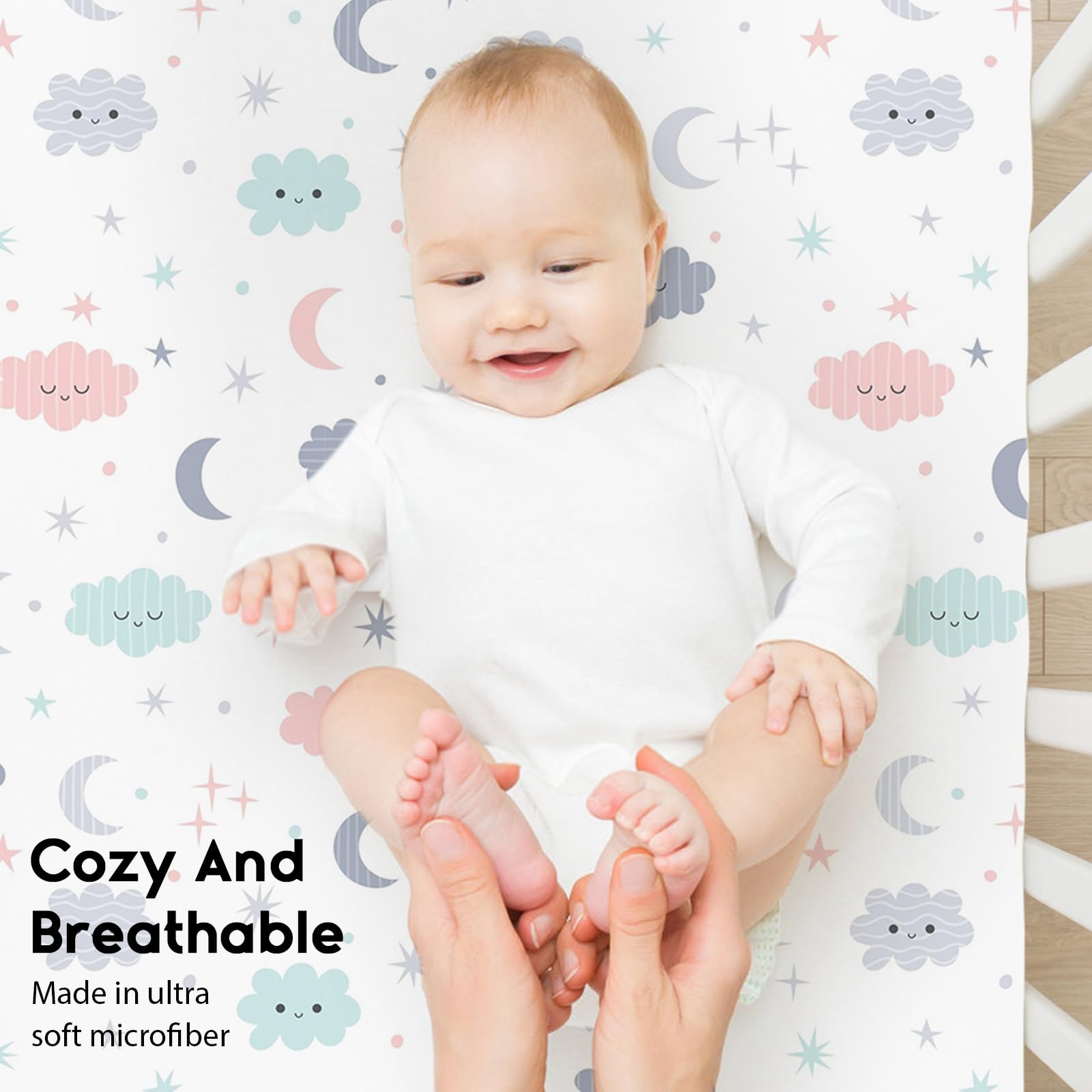 Soft microfiber texture from Yoofoss baby crib sheets for baby skin comfort