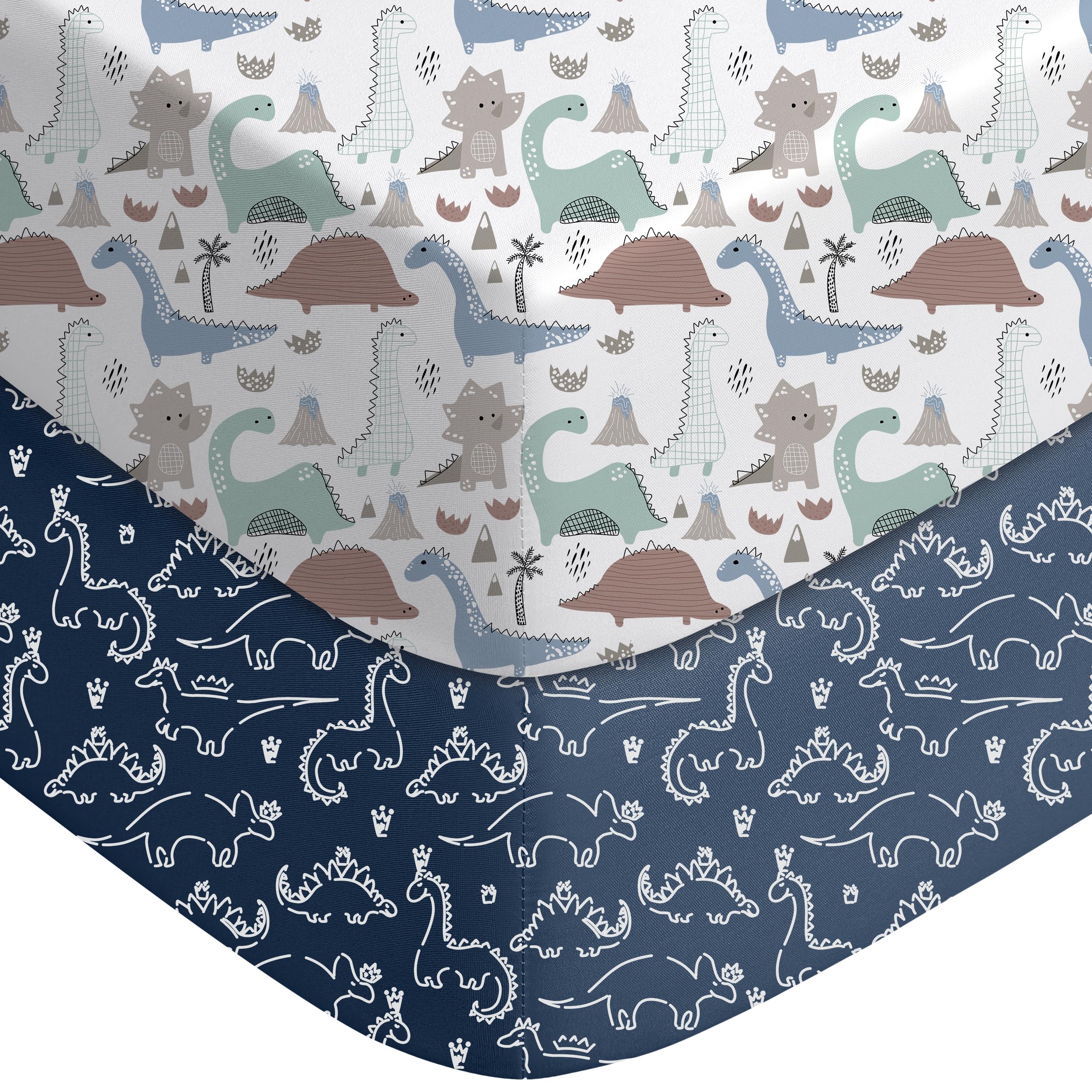 Yoofoss baby crib sheets in dark blue dinosaurs offer ultra-soft microfiber for gentle comfort.