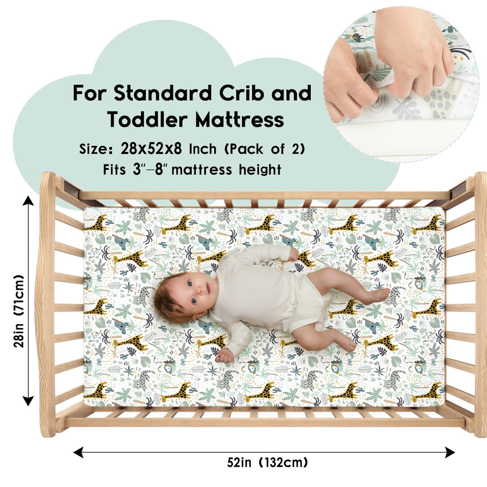 Yoofoss green giraffe crib sheet deep-pocket design for snug mattresses.