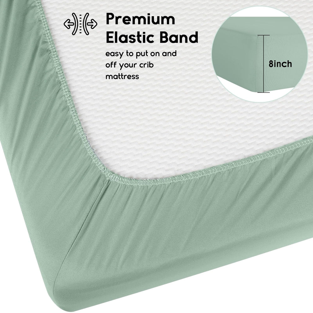 Yoofoss microfiber crib sheet in green giraffe, soft touch for baby comfort.