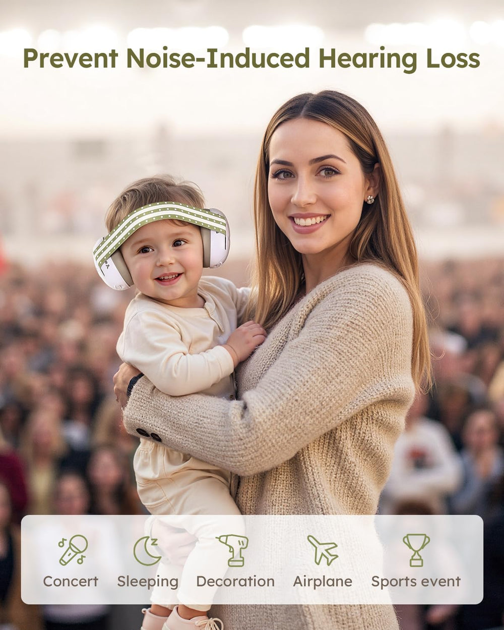 Yoofoss earmuffs worn by an infant during a busy activity for calmer moments.