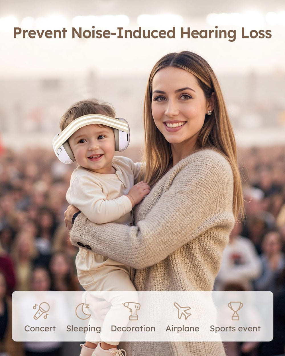 Yoofoss baby earmuffs in use at a noisy event protecting hearing and sleep