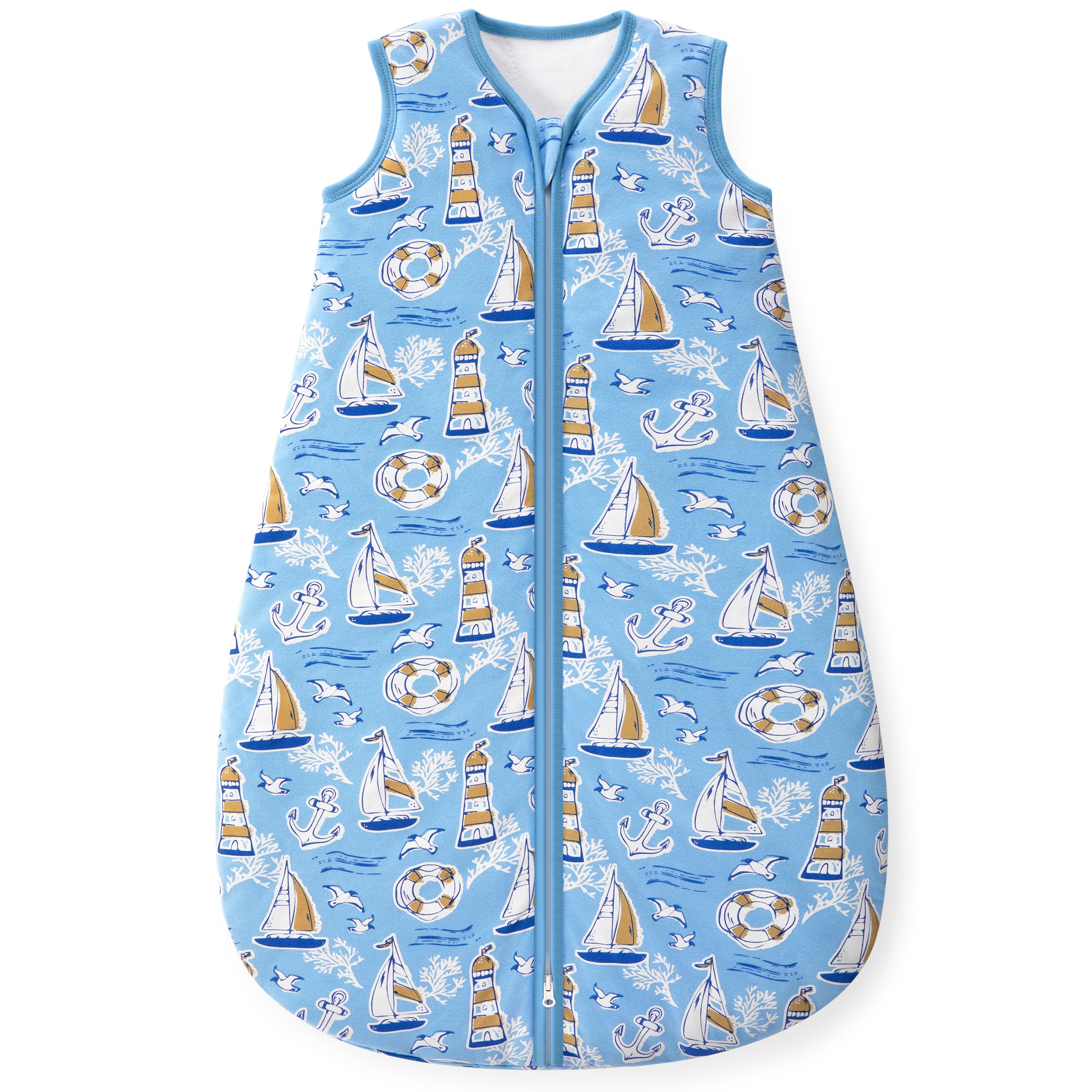 Yoofoss baby sleep sack front view shows sleeveless design for comfort.
