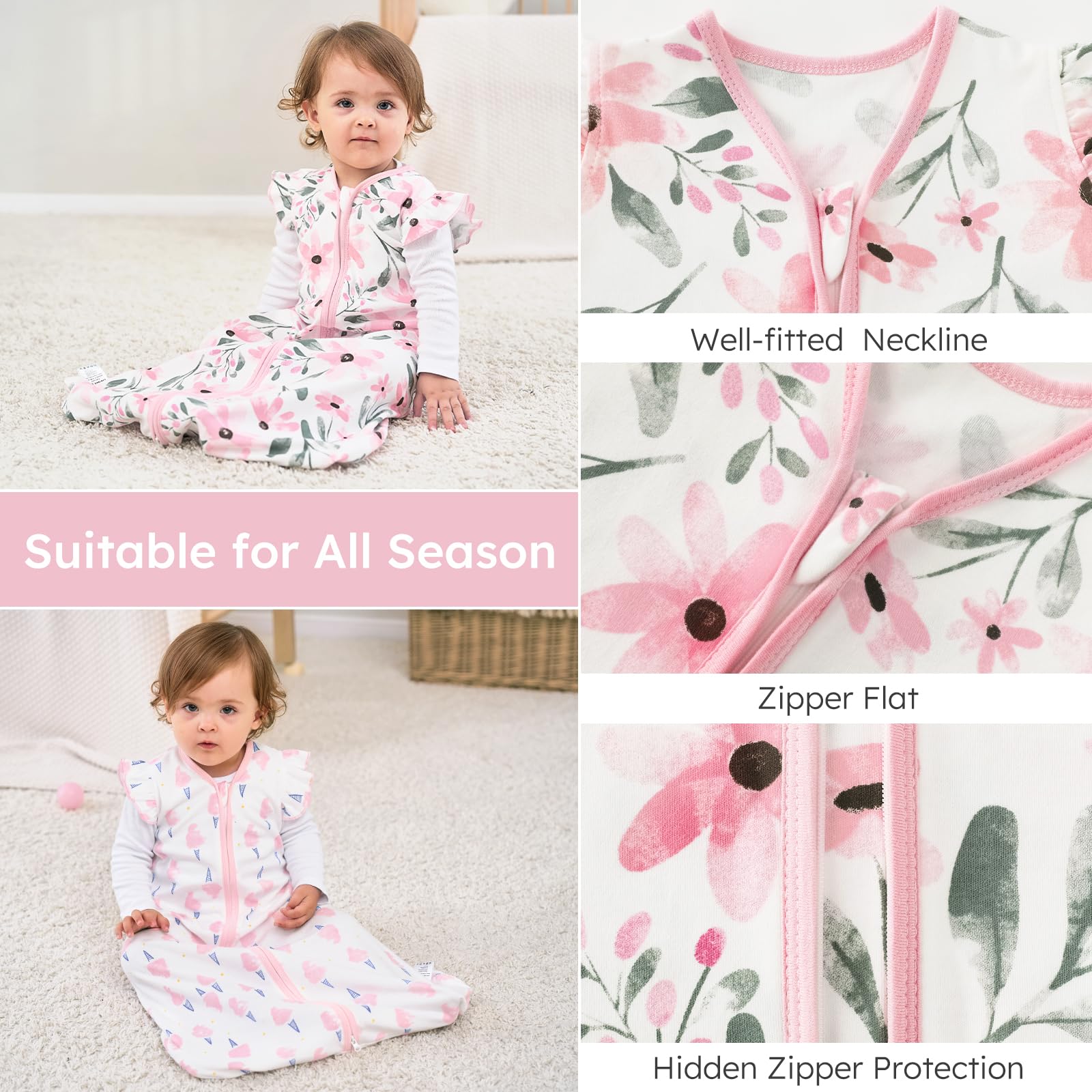 Yoofoss 18-24m size fits toddlers securely for warm nights.