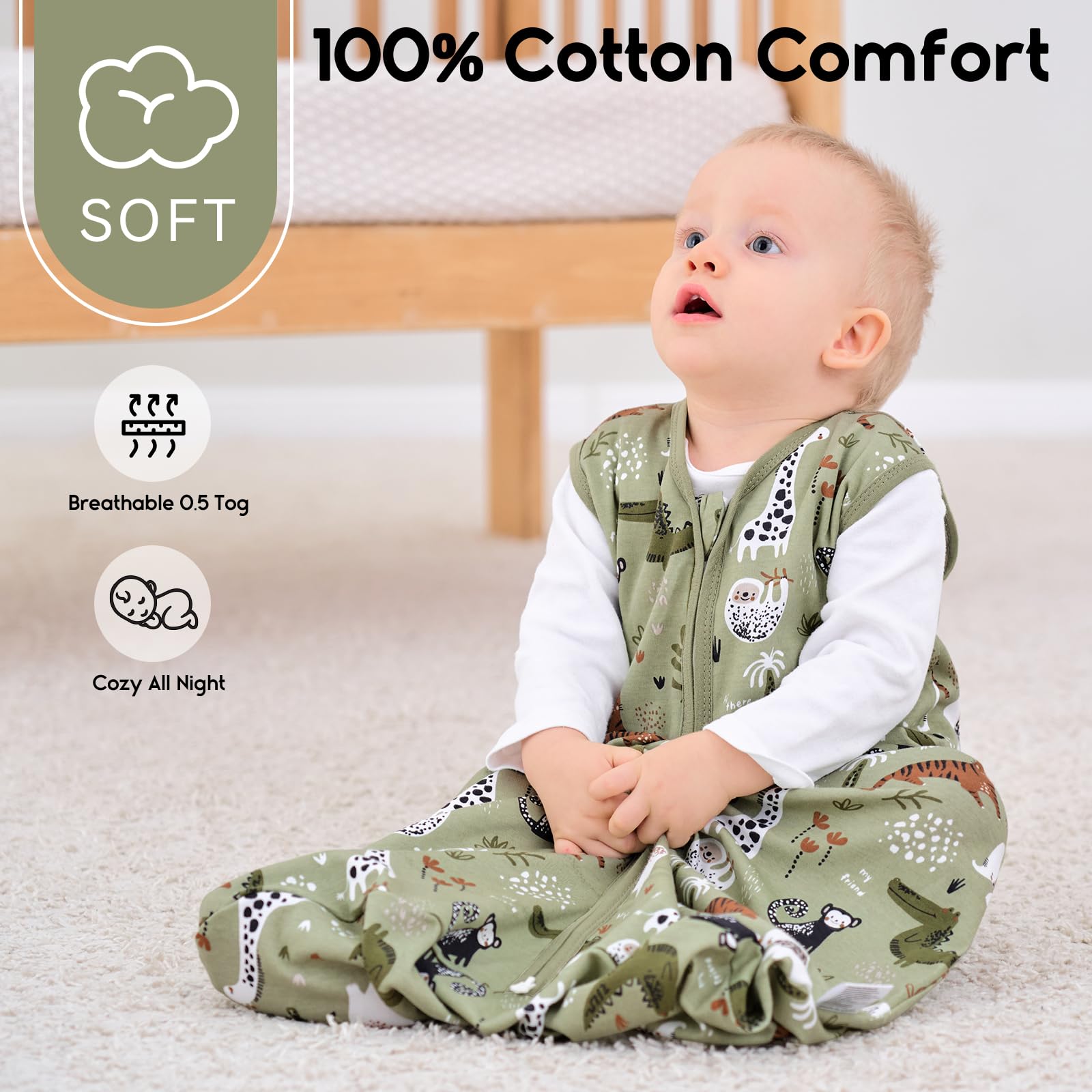 Yoofoss Sleep Sack 2-way zipper with top protector for night changes.