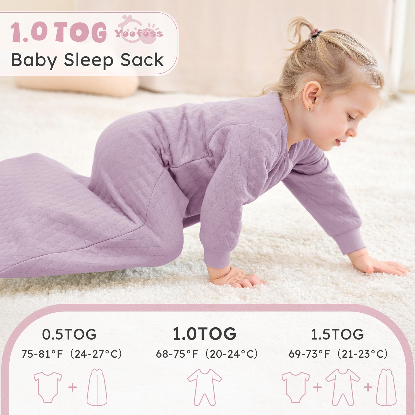 Yoofoss 2-way zipper enables easy dressing and diaper changes.