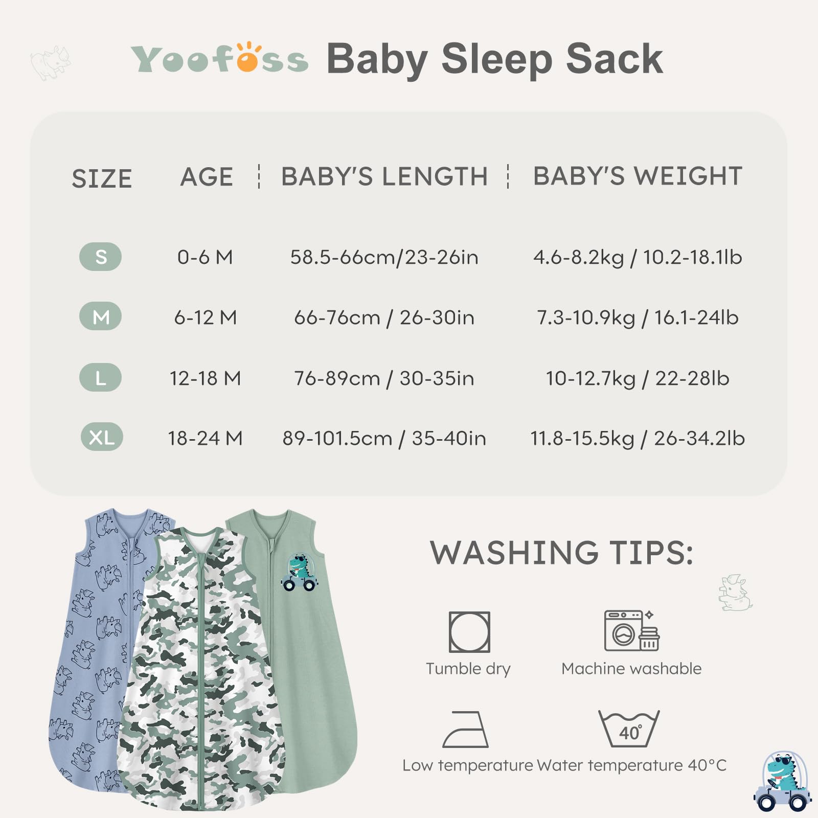 Yoofoss 3-pack sleep sacks in varied colors for easy rotation.