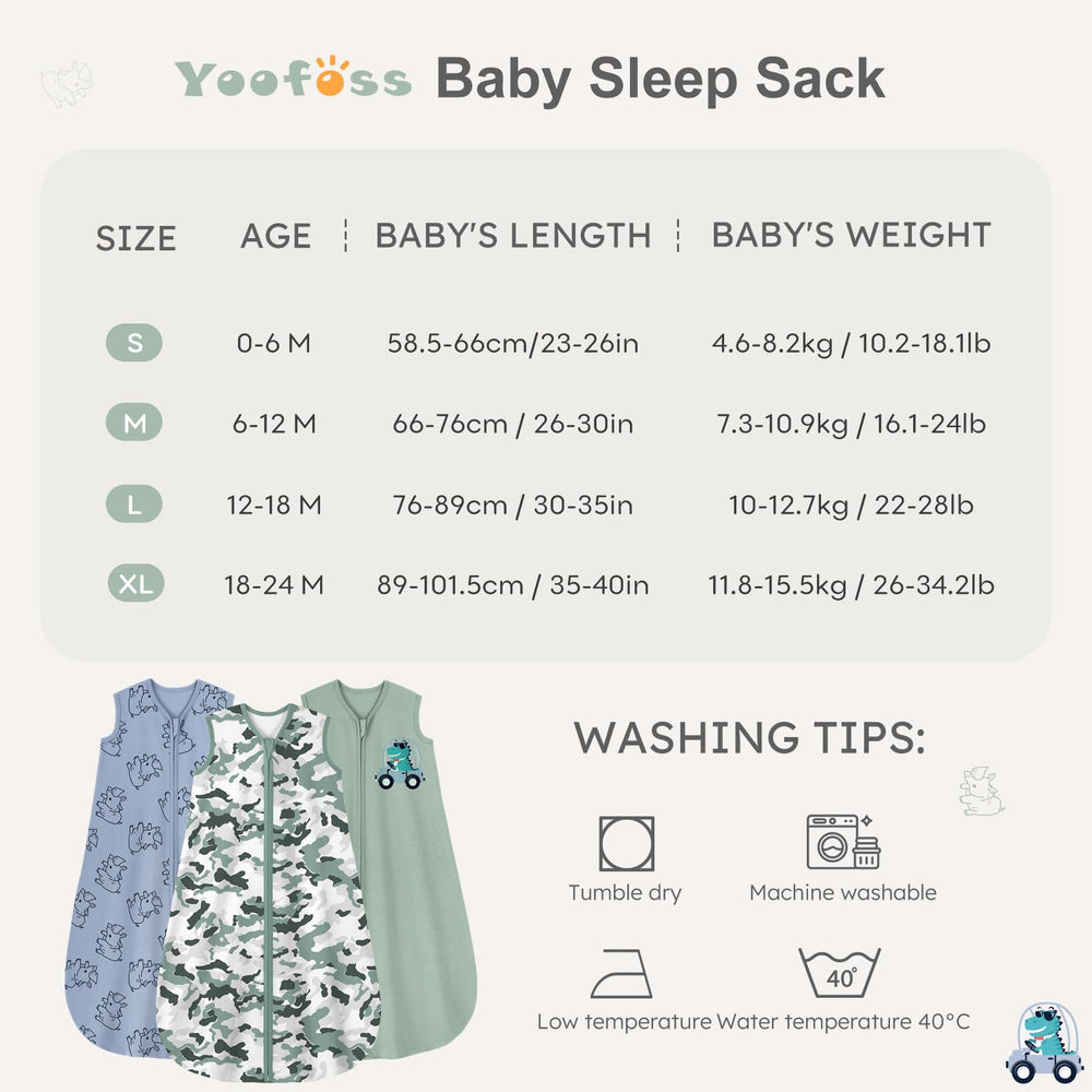 Yoofoss 3-pack sleep sacks in varied colors for easy rotation.