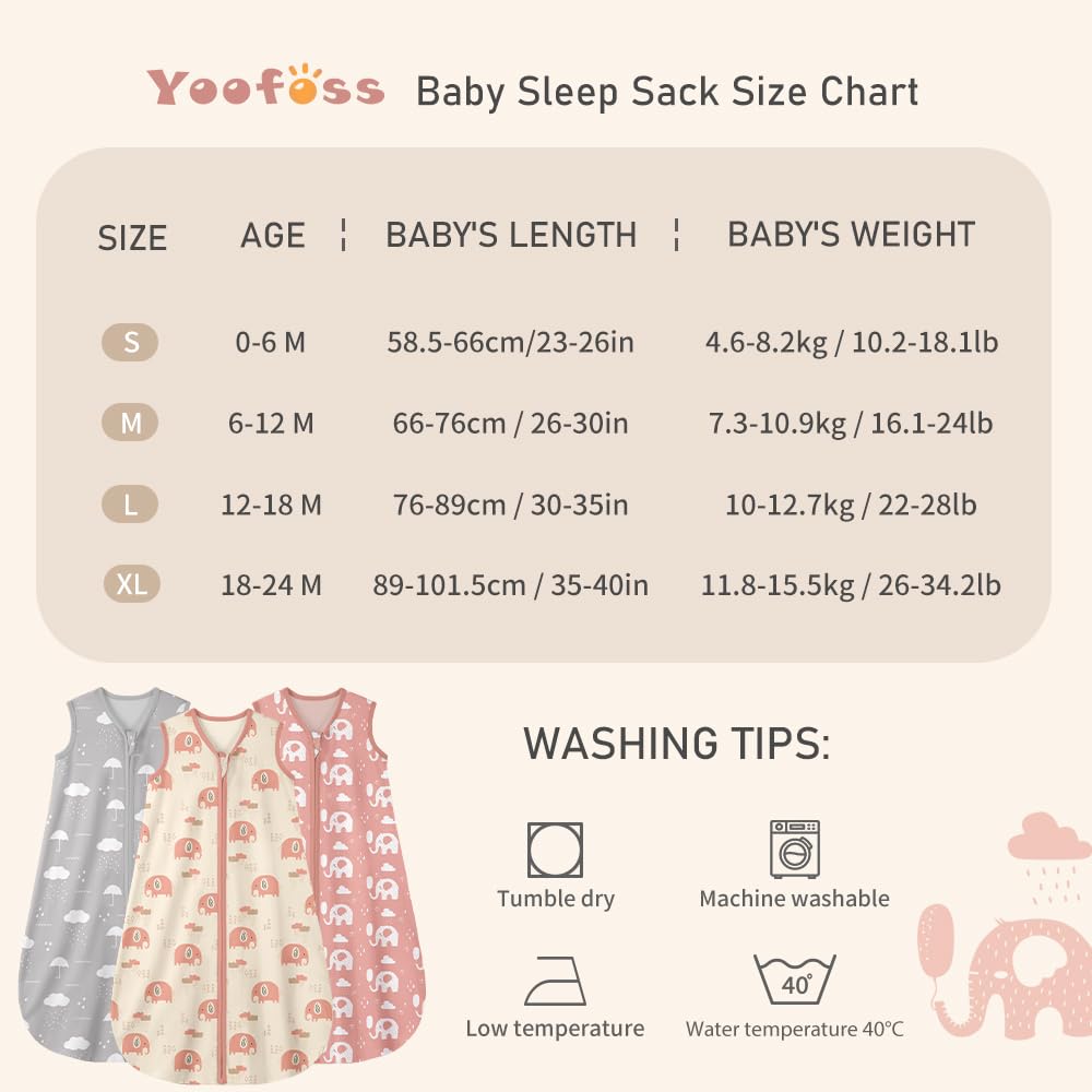 Yoofoss sleep sack roomy leg area supports comfortable movement and hip development.