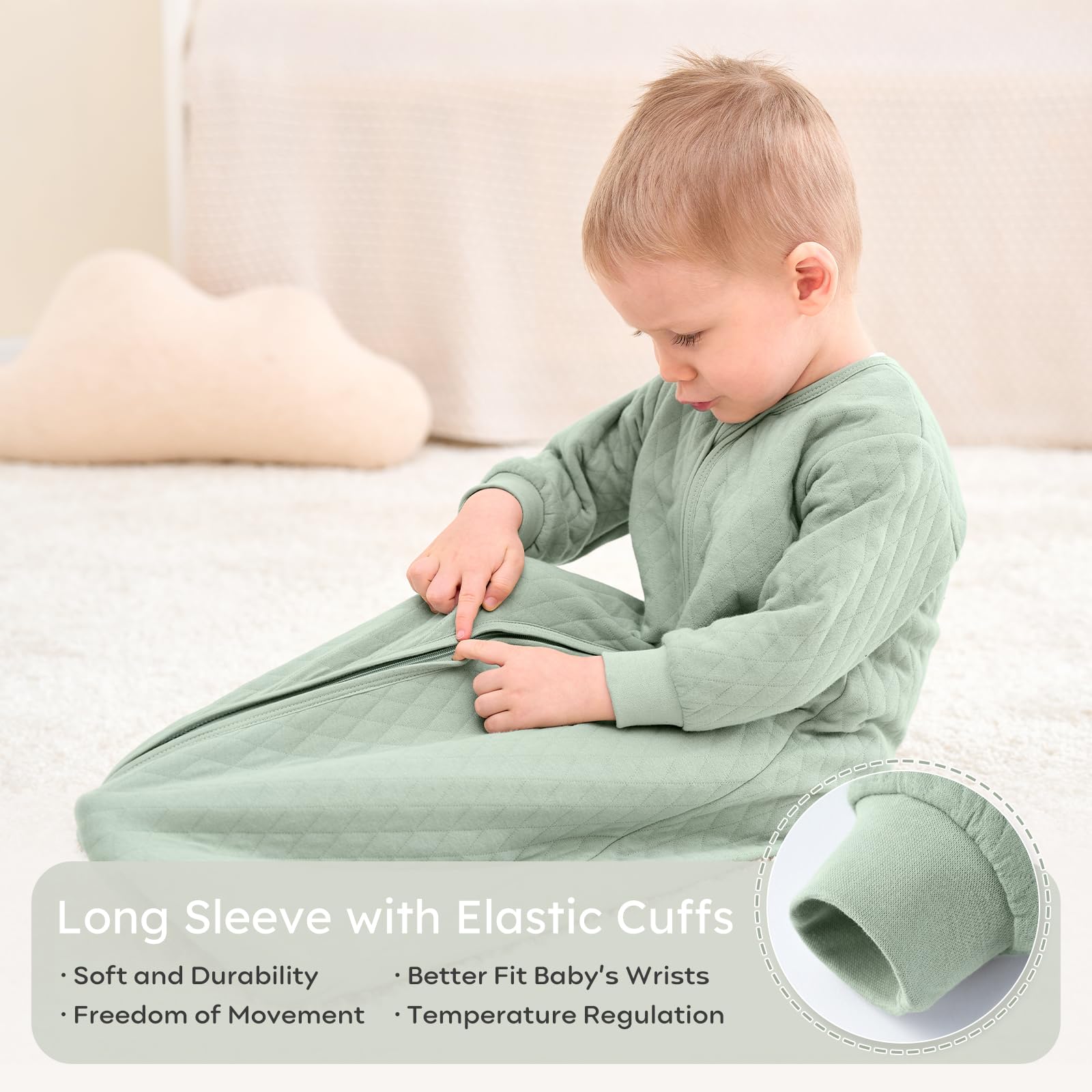 Yoofoss baby sleep sack in use during a cozy nap time.