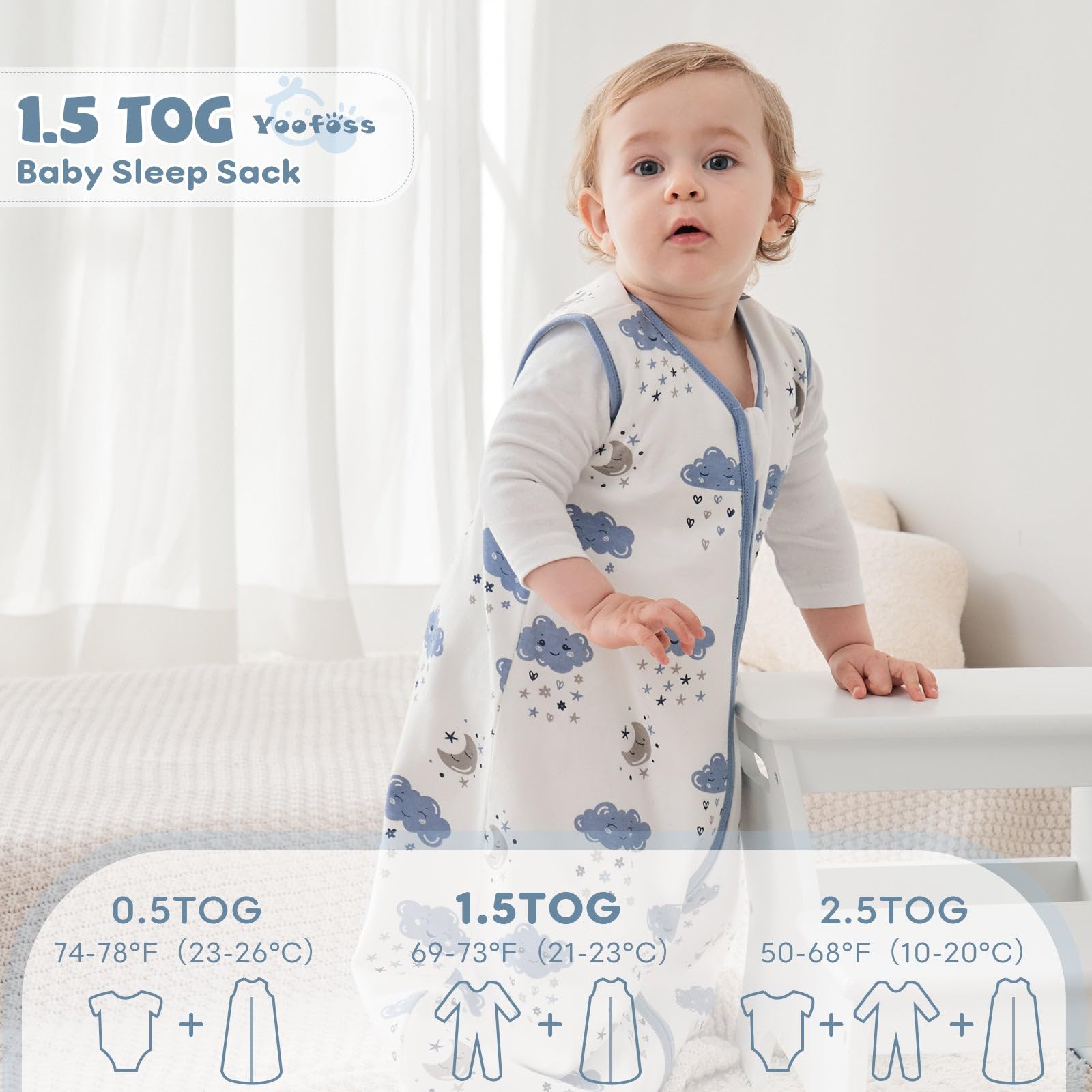 Yoofoss baby sleep sack back view showing two pack practicality for quick outfit changes.
