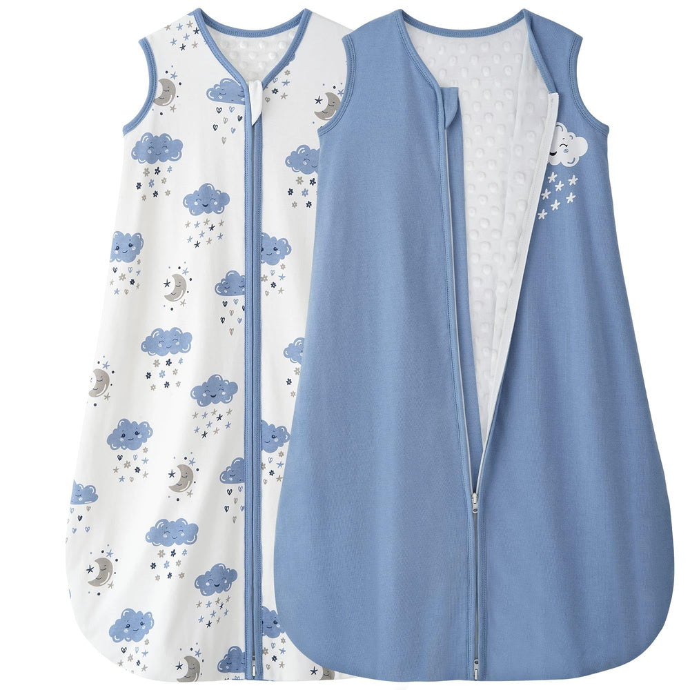 Yoofoss baby sleep sack front view with plush dots offers cozy warmth for cooler nights.