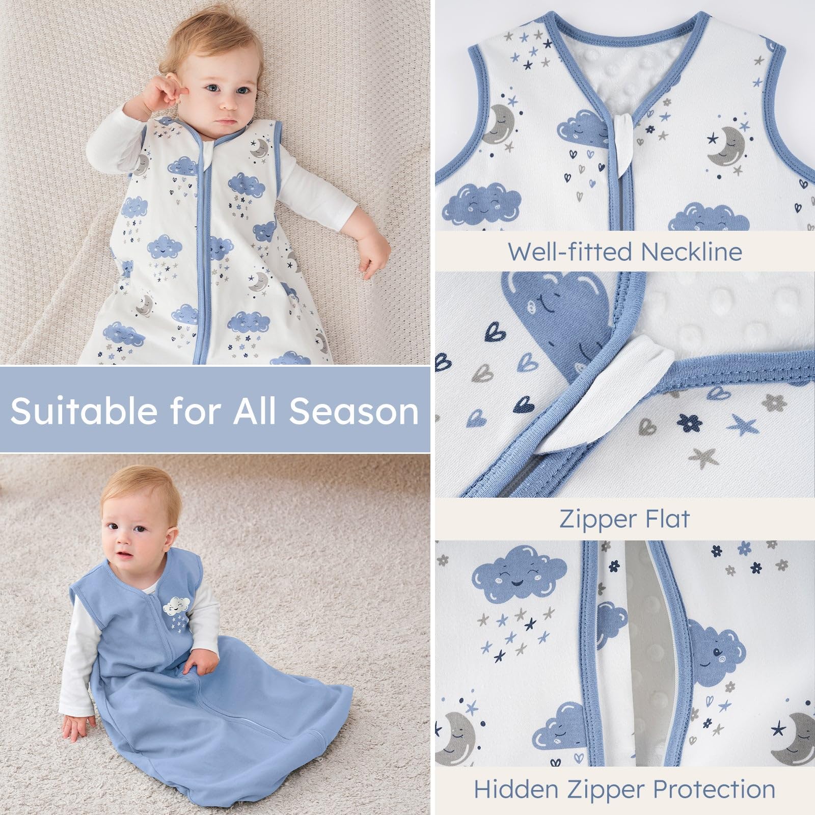 Yoofoss sleep sack neckline safety design prevents skin irritation during sleep.
