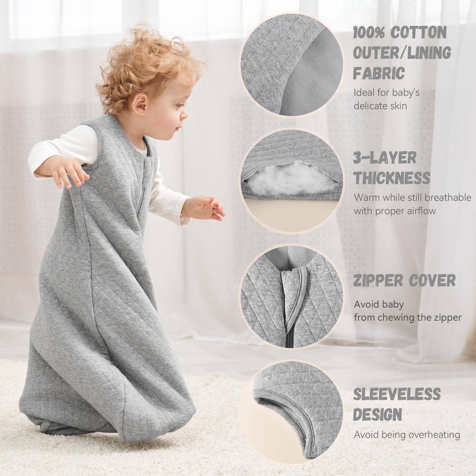 Yoofoss safety neckline and snug fit for secure baby sleep.
