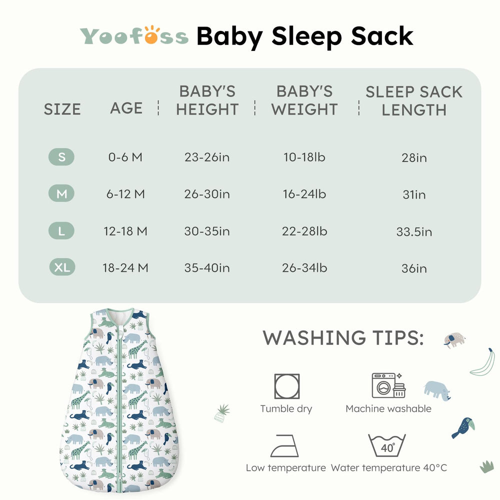 Yoofoss size chart displays S to XL for 0-24 months.