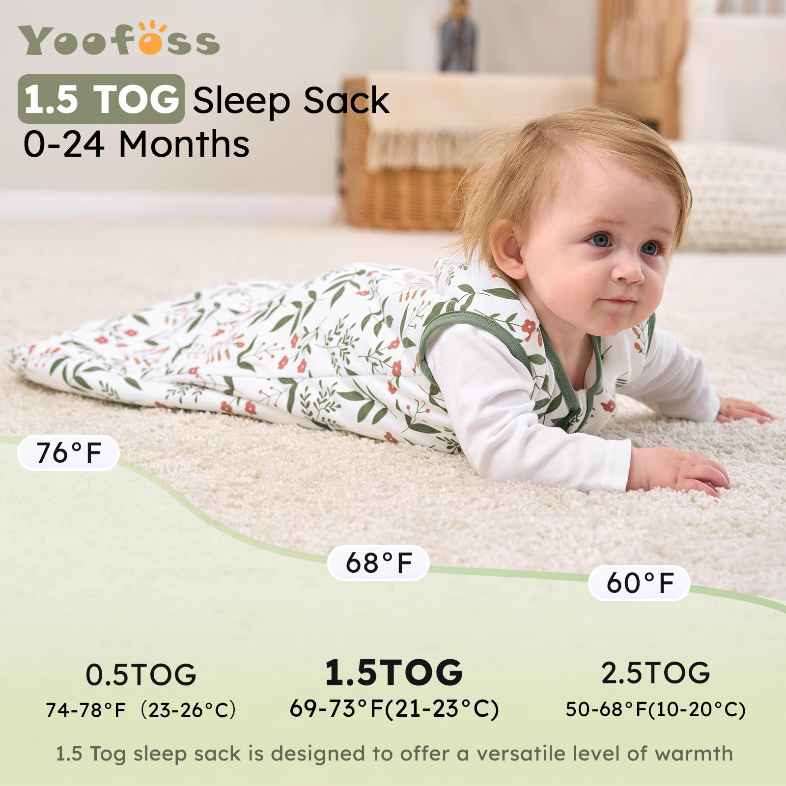 Yoofoss sleep sack size chart illustration for proper fit