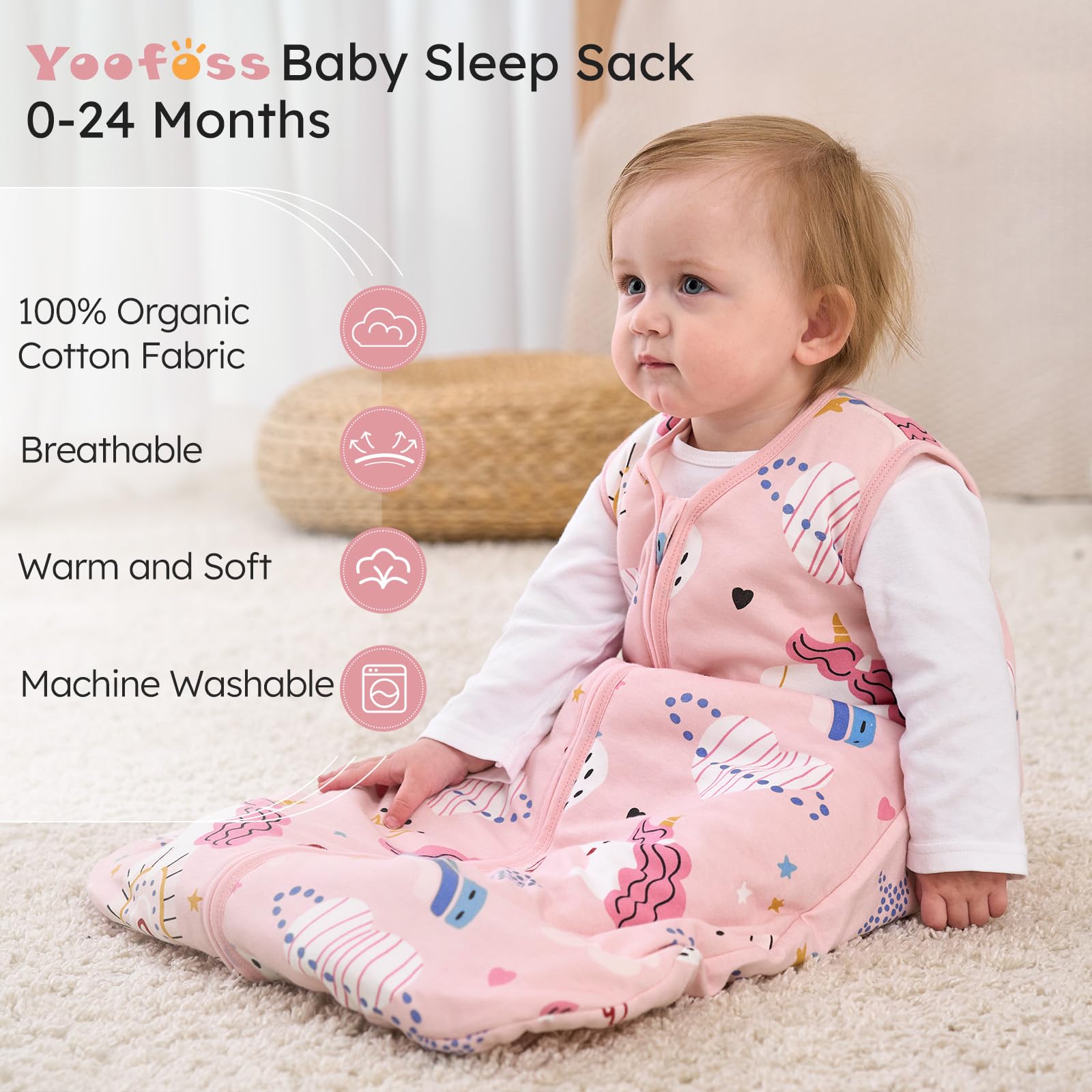 Yoofoss sleep sack with top zip and zipper garage protects baby's face from chafing.