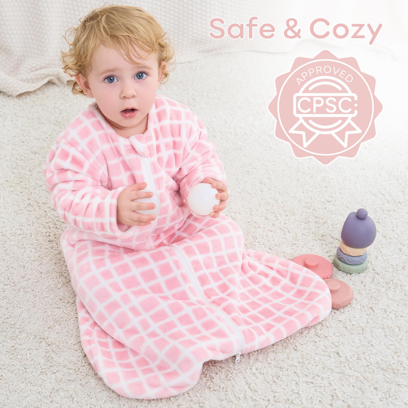 Yoofoss baby wearing sleep sack showing arm warmth and mobility