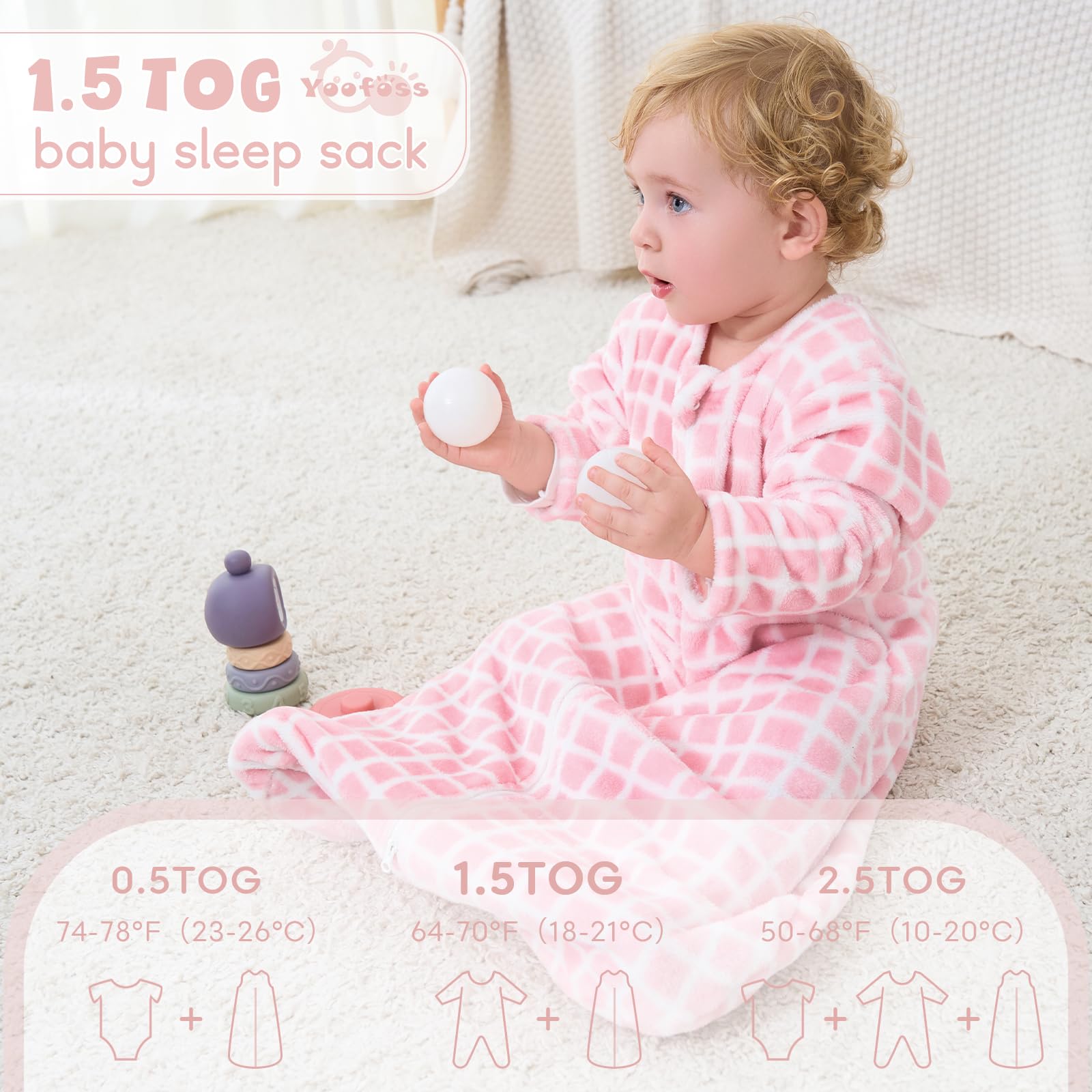 Yoofoss sleep sack zipper detail with hidden 2-way zipper