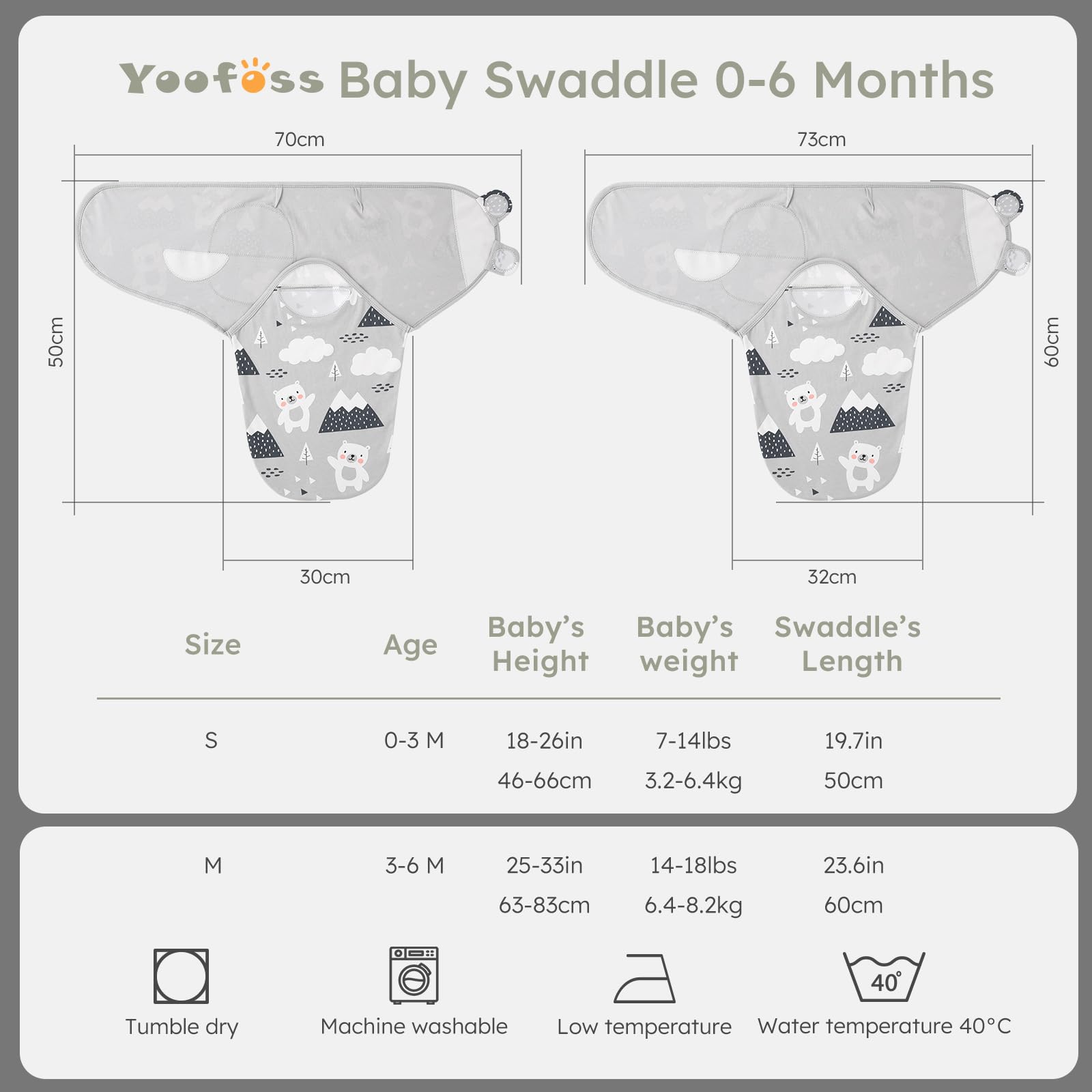 Yoofoss size S (0-3M) fits newborns with a cozy fit.