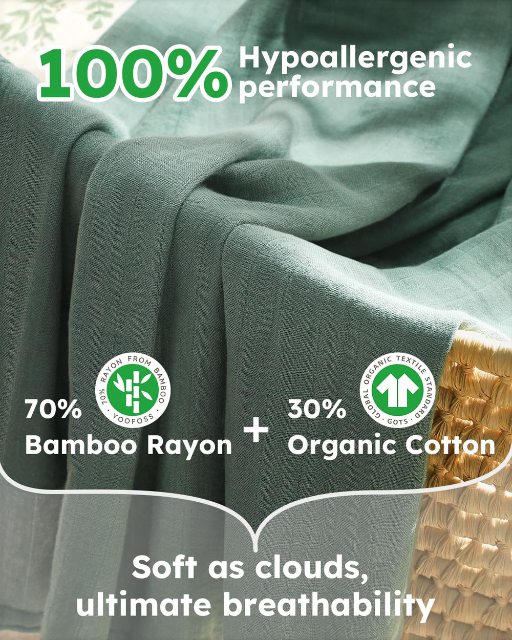 Yoofoss bamboo-cotton blend closeup highlighting ultra-soft texture for sensitive baby skin.