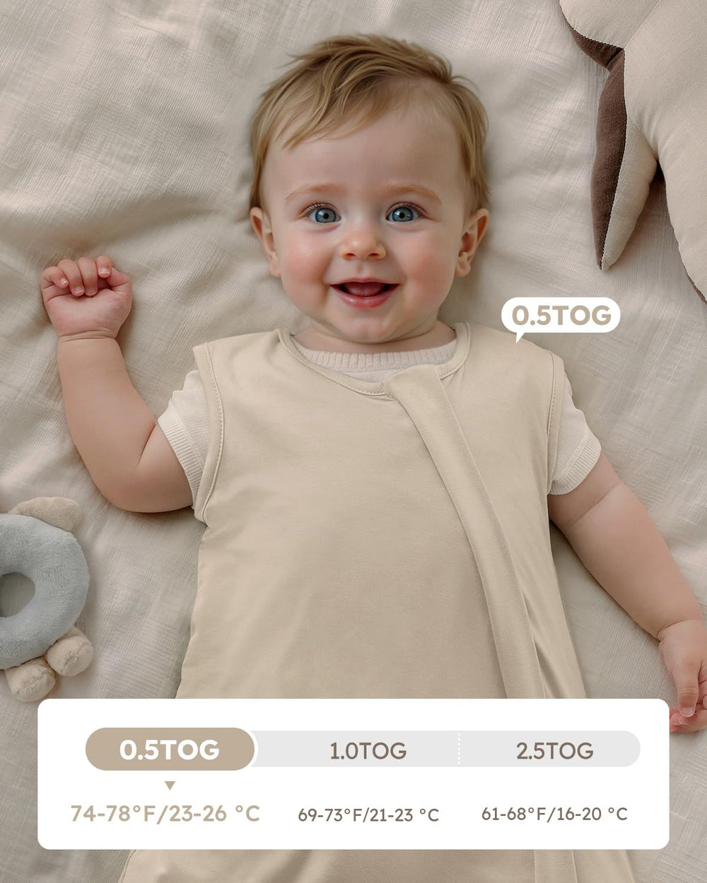 Yoofoss sleep sack with 2-way zipper enables easy diaper changes.