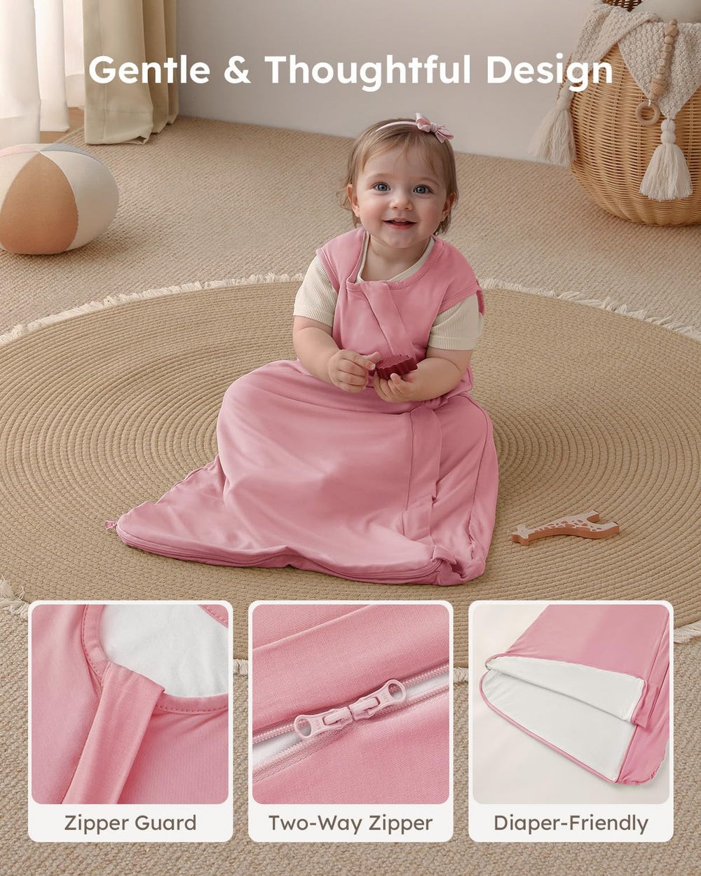 Yoofoss sleep sack open-bottom for quick diaper changes during routines.